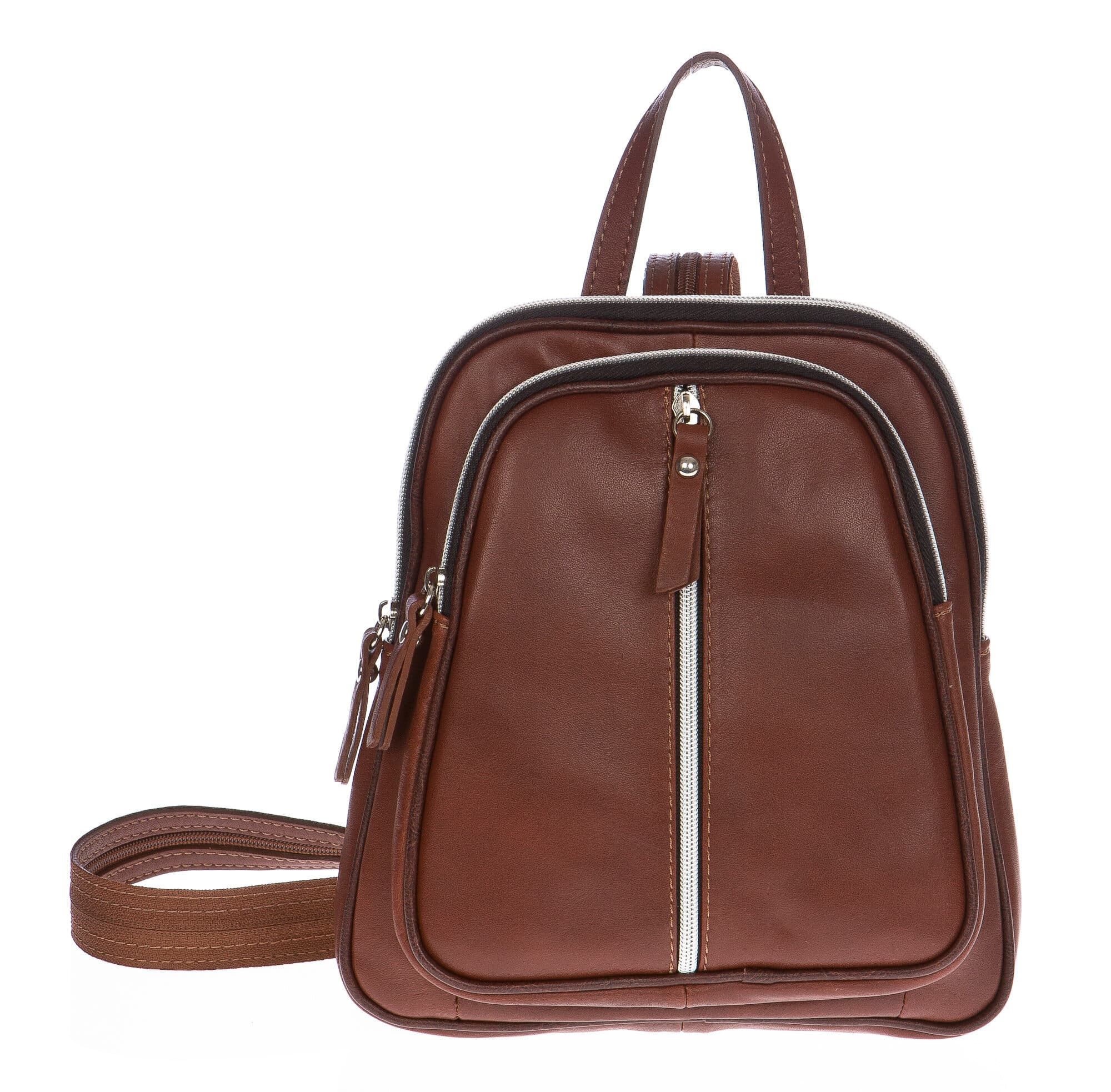 Borsa zaino donna in vera pelle CHIARO SCURO mod. SINAI colore MARRONE Made in Italy.