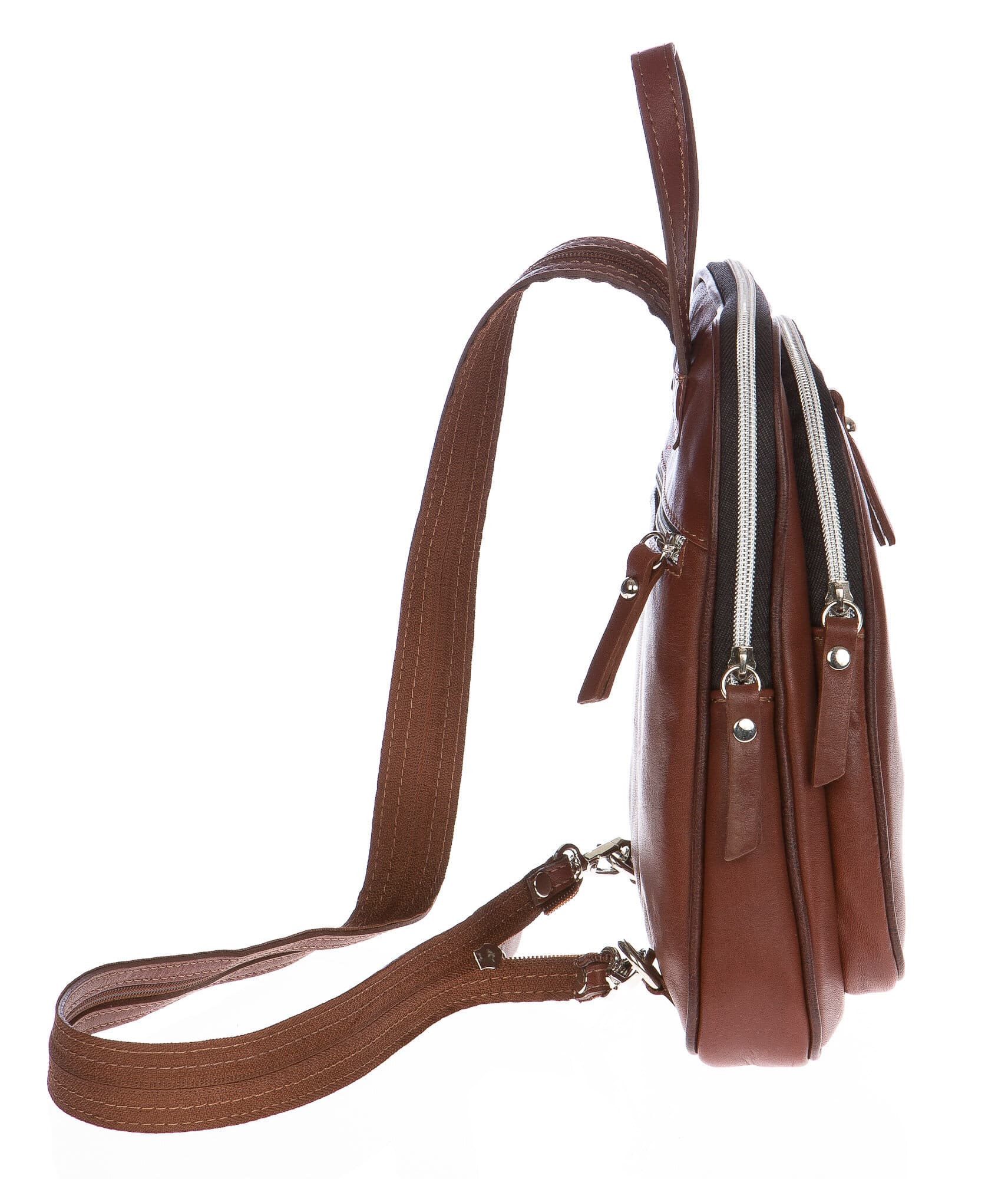 Borsa zaino donna in vera pelle CHIARO SCURO mod. SINAI colore MARRONE Made in Italy.