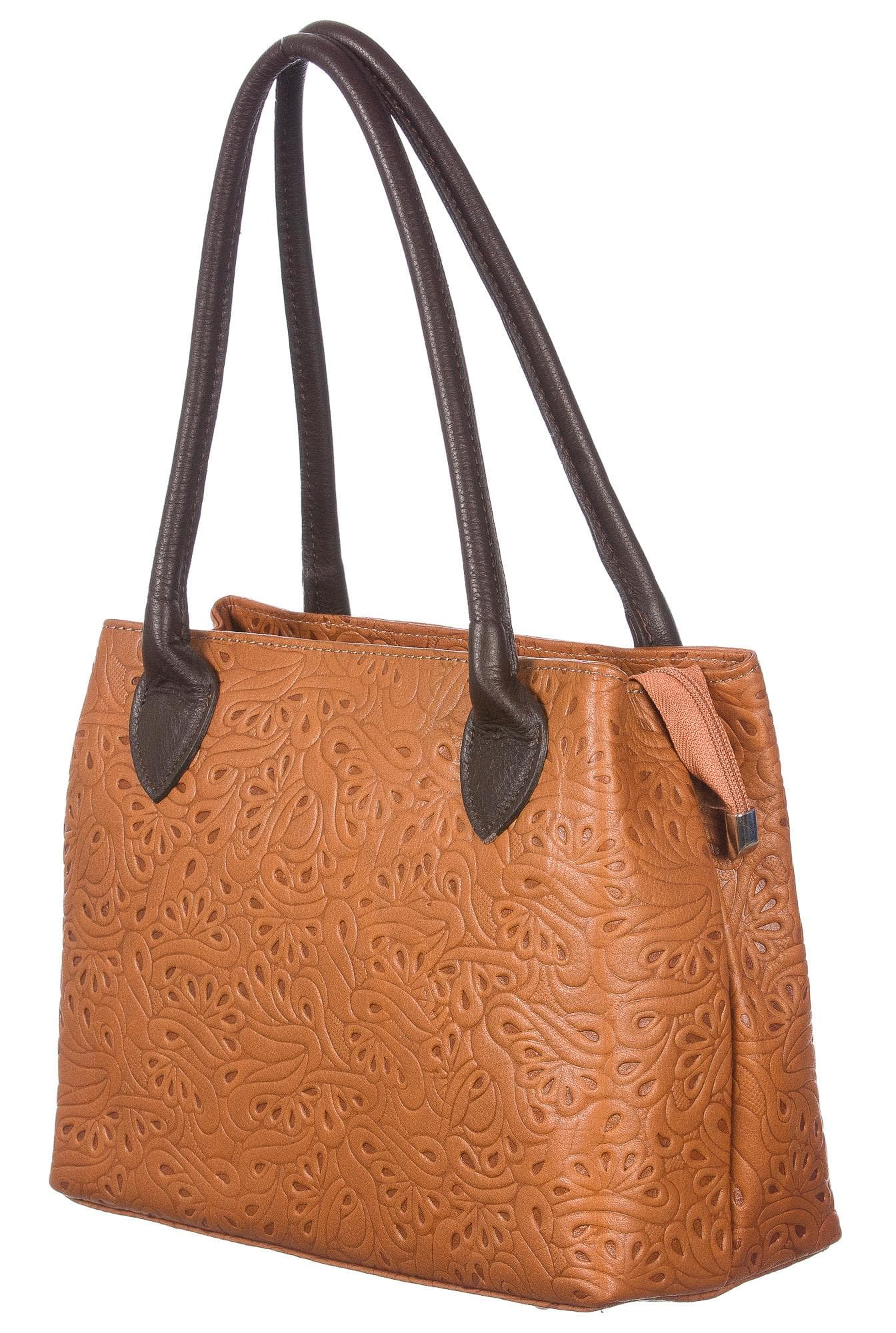 Borsa donna in vera pelle CHIAROSCURO mod. ENRICA colore MIELE TESTA DI MORO Made in Italy