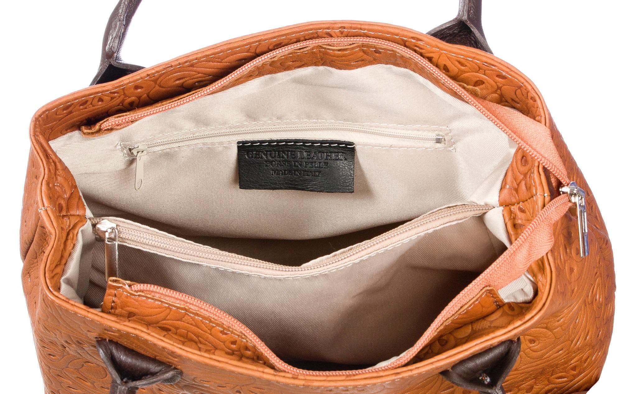Borsa donna in vera pelle CHIAROSCURO mod. ENRICA colore MIELE TESTA DI MORO Made in Italy