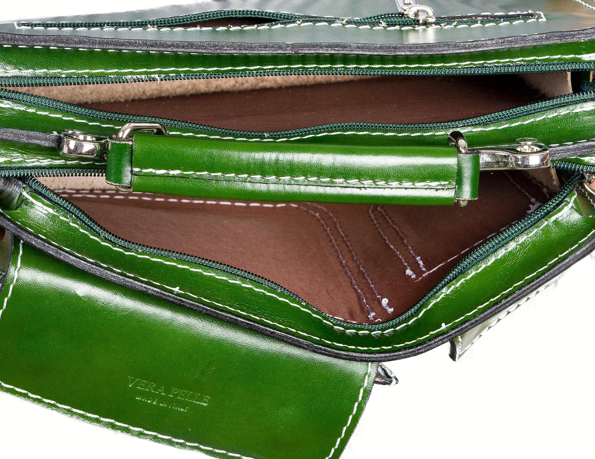 Borsa in vera pelle CHIAROSCURO mod. ALEX small colore VERDE Made in Italy.