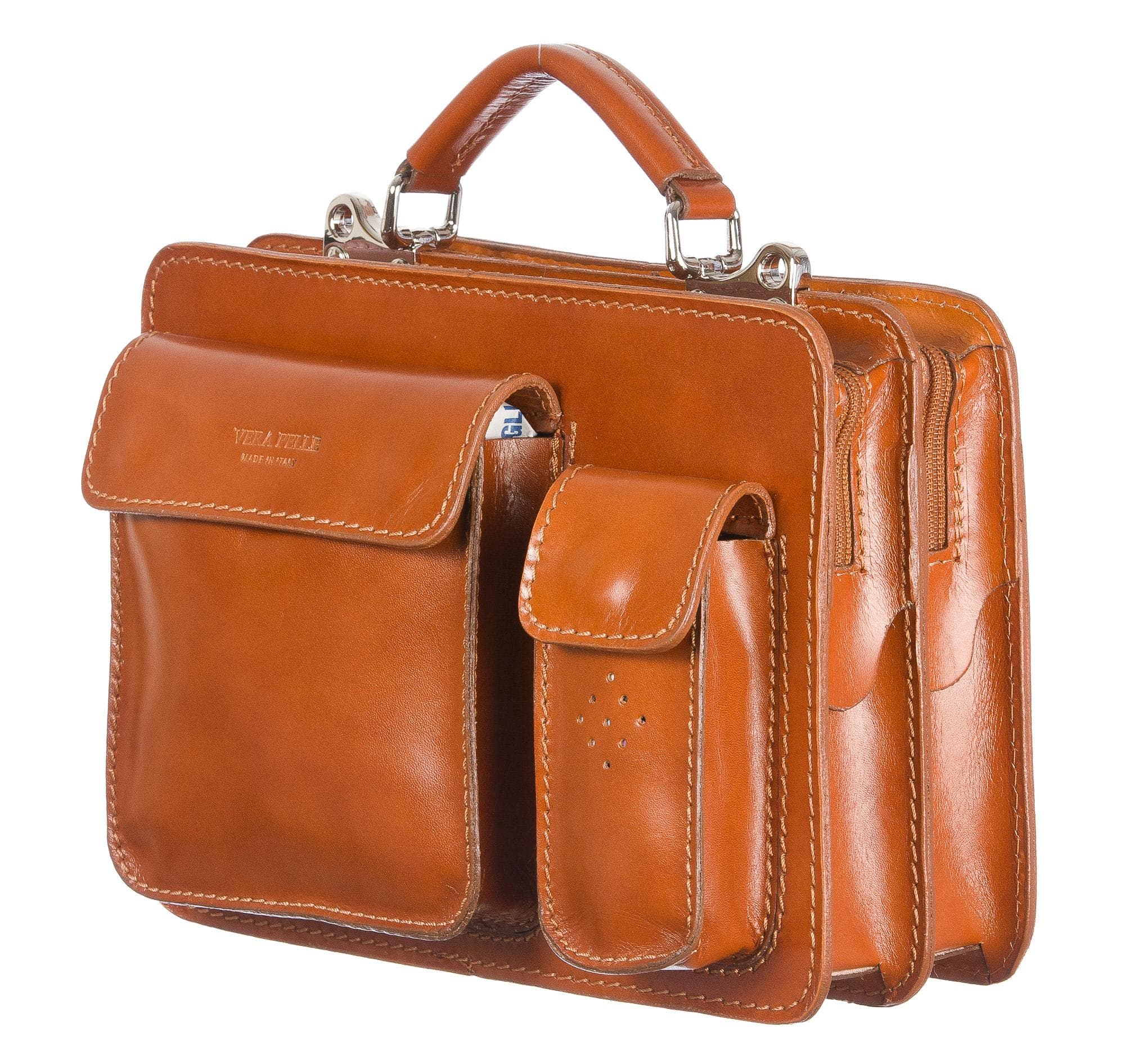 Borsa in vera pelle CHIAROSCURO mod. ALEX small colore MIELE Made in Italy.
