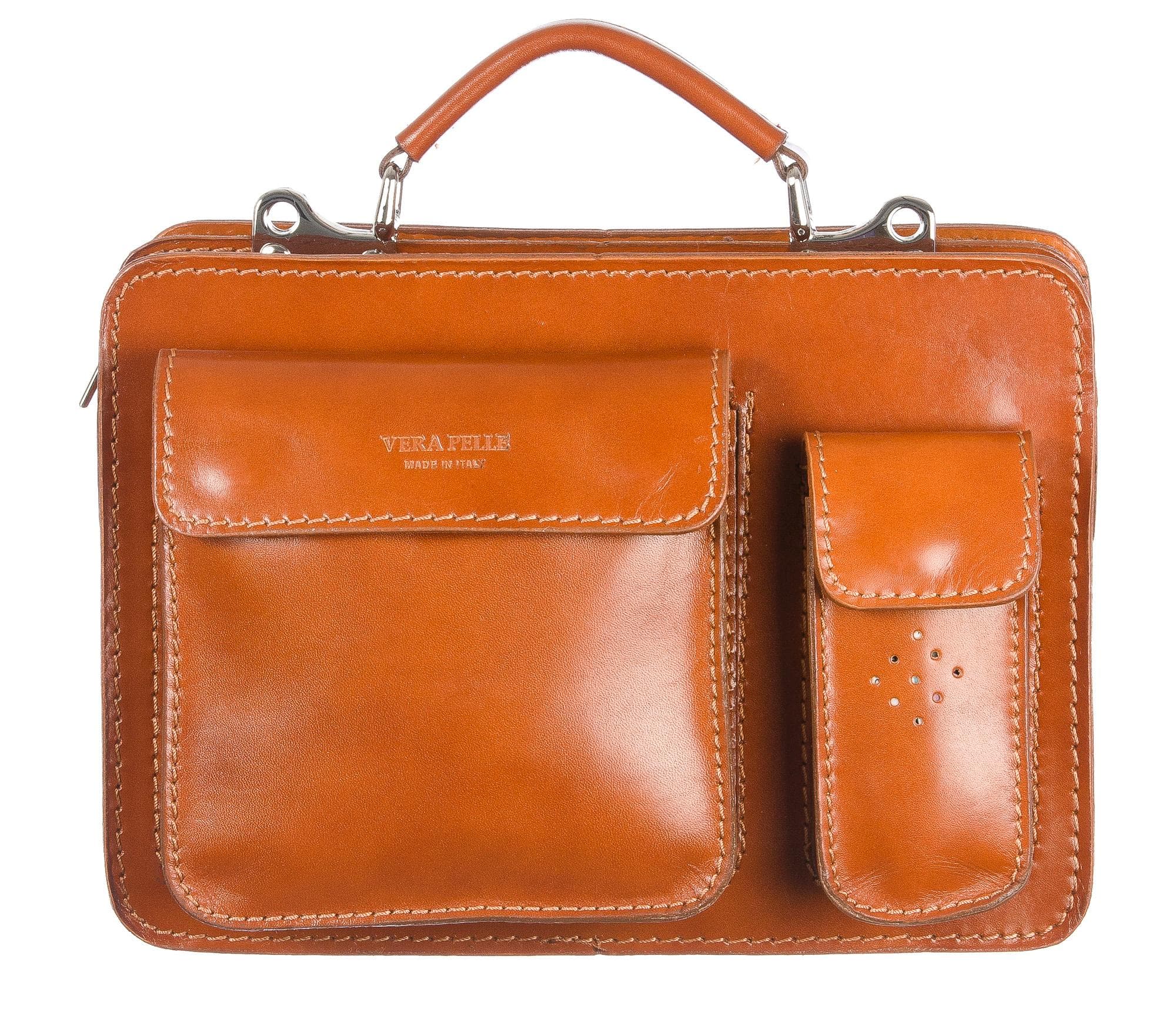 Borsa in vera pelle CHIAROSCURO mod. ALEX small colore MIELE Made in Italy.