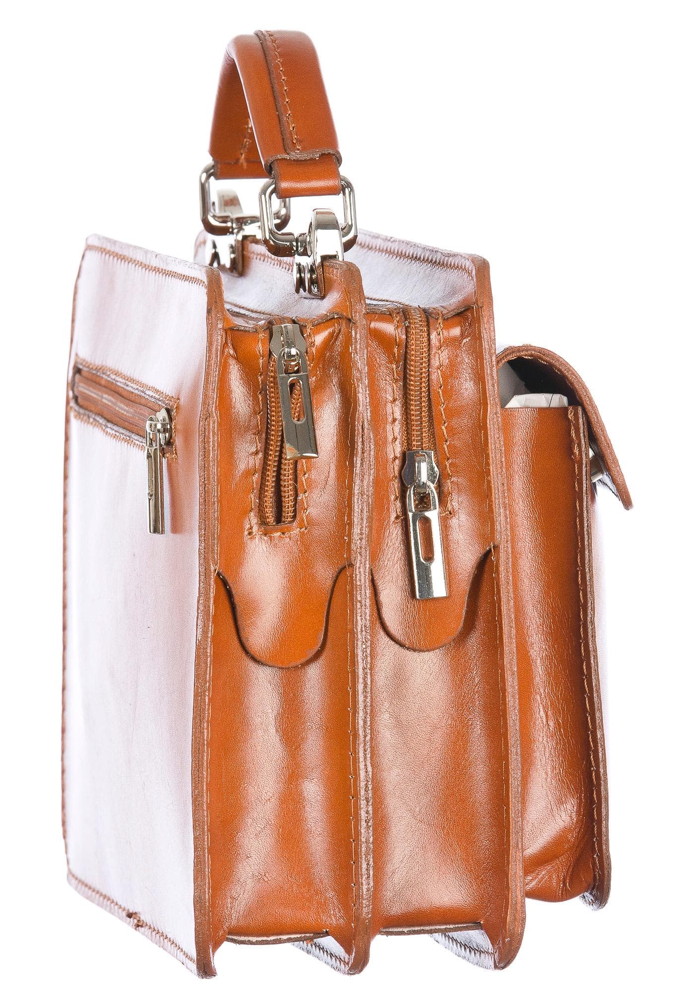 Borsa in vera pelle CHIAROSCURO mod. ALEX small colore MIELE Made in Italy.