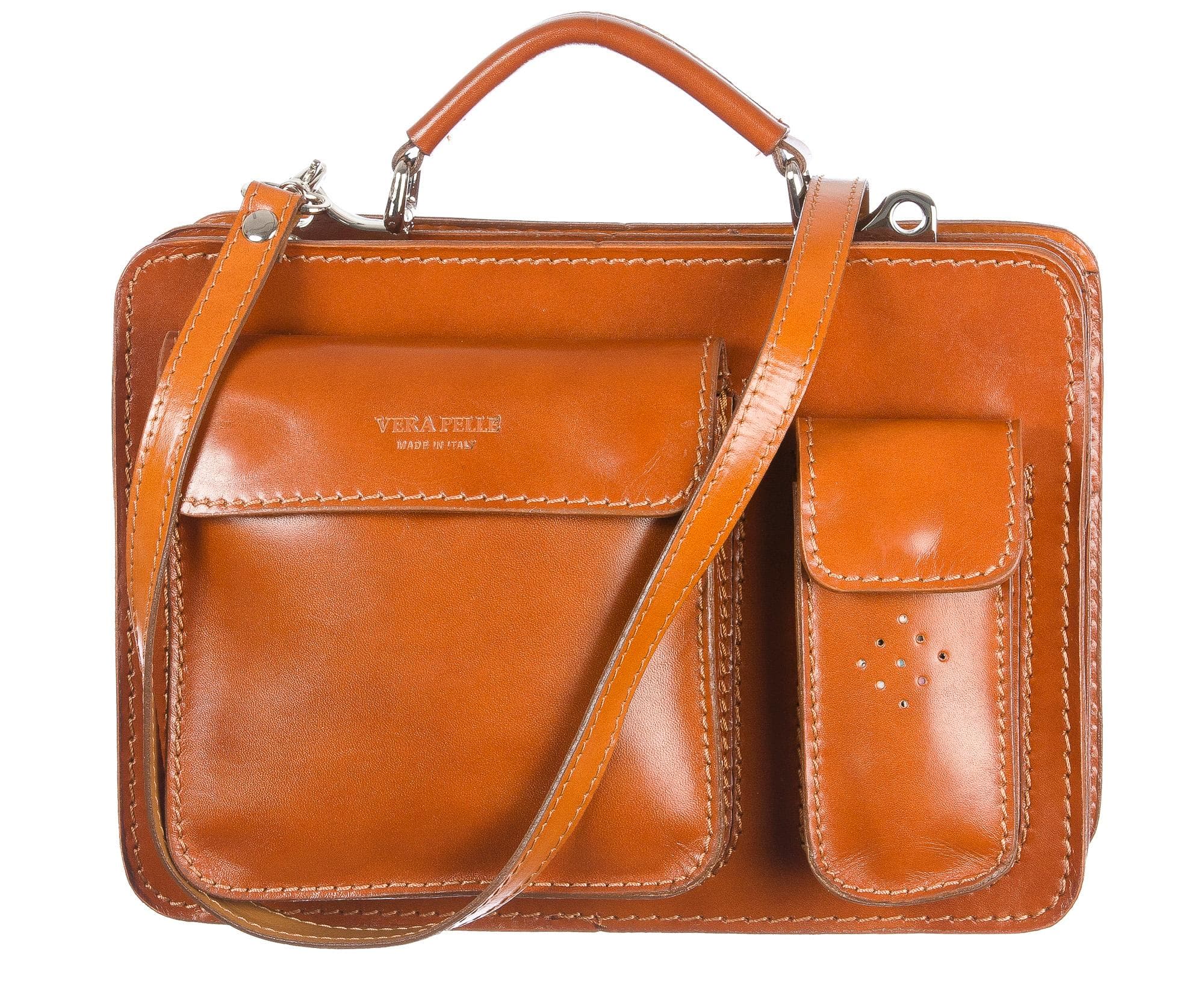 Borsa in vera pelle CHIAROSCURO mod. ALEX small colore MIELE Made in Italy.