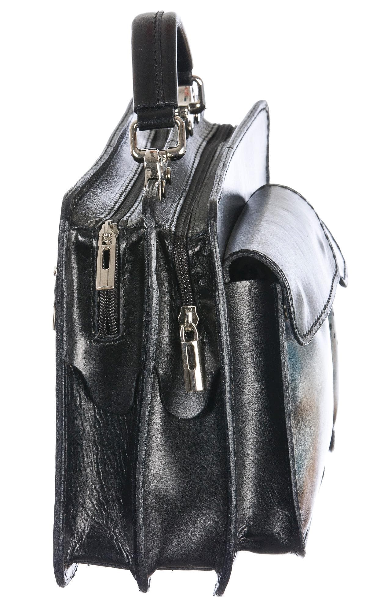 Borsa in vera pelle CHIAROSCURO mod. ALEX small colore NERO Made in Italy.