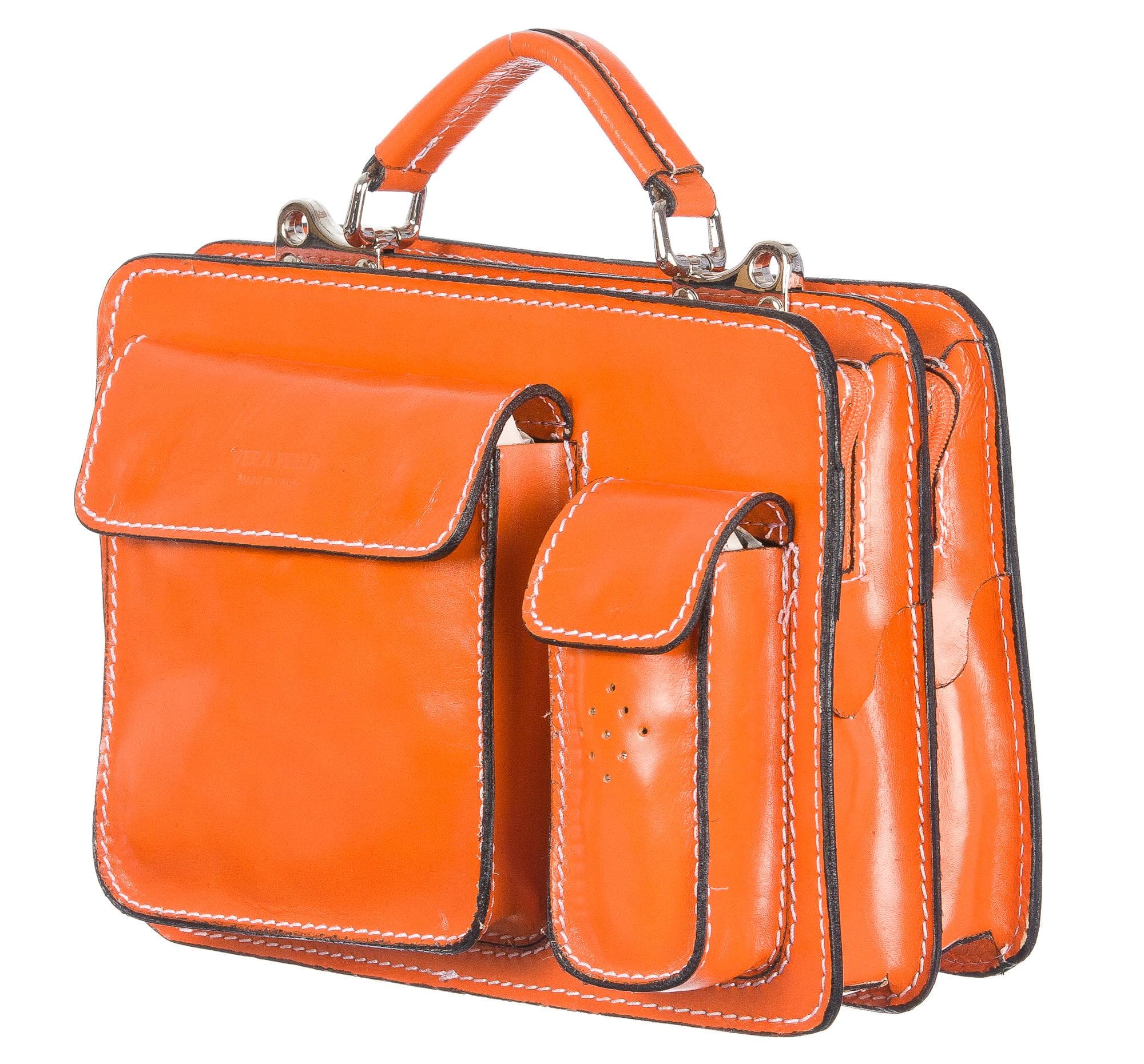 Borsa in vera pelle CHIAROSCURO mod. ALEX small colore ARANCIO Made in Italy.