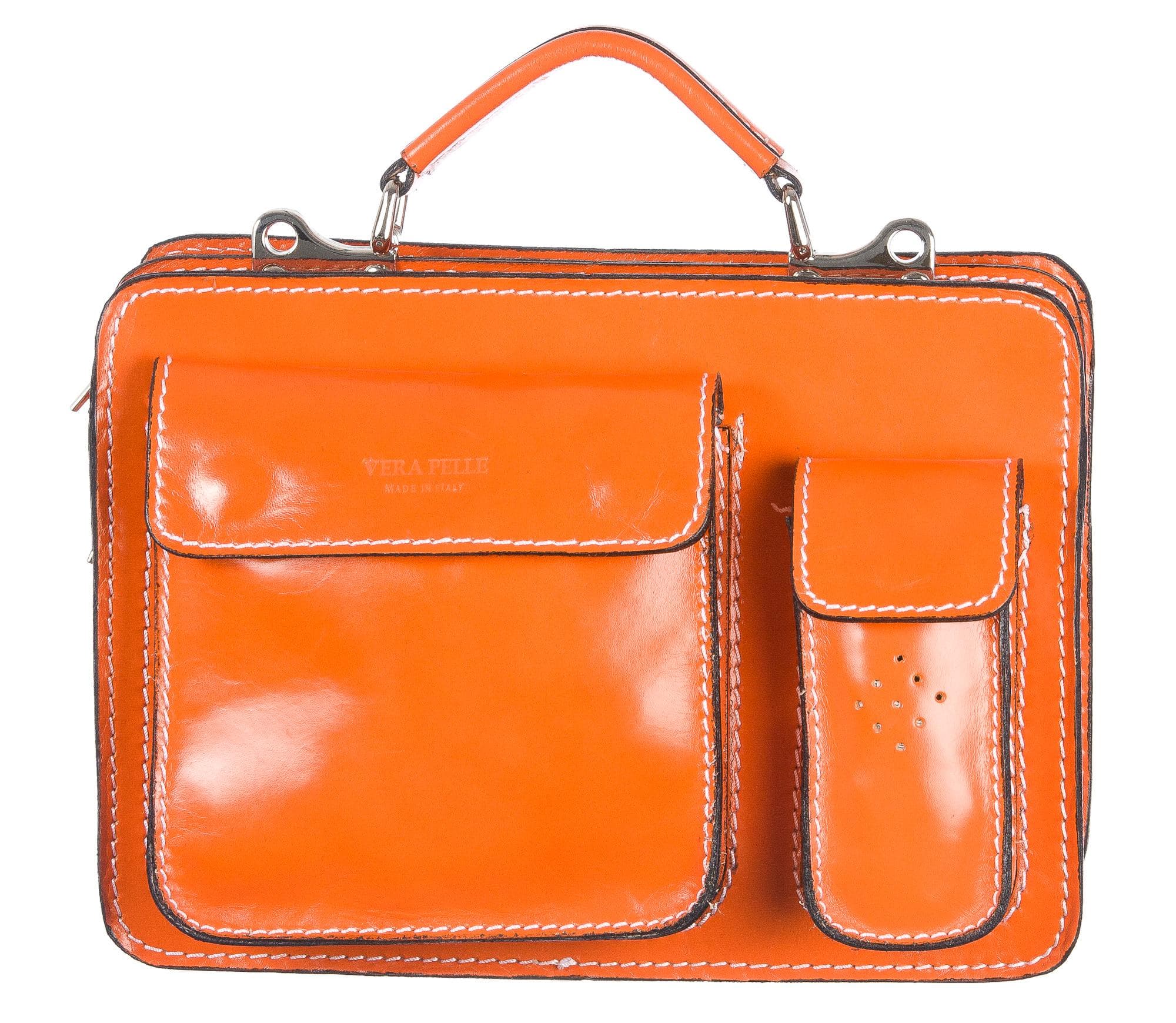 Borsa in vera pelle CHIAROSCURO mod. ALEX small colore ARANCIO Made in Italy.
