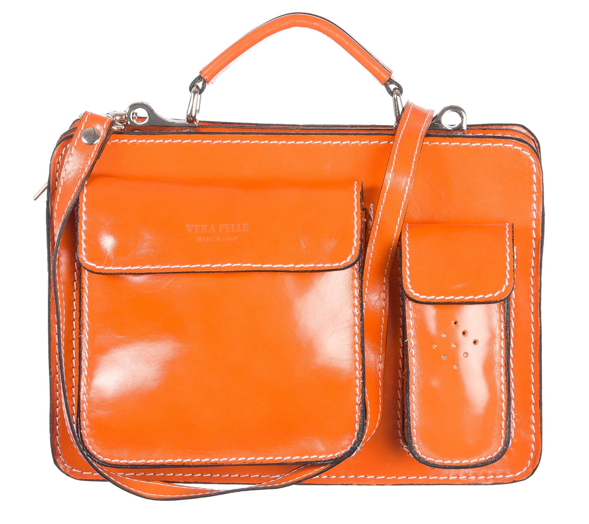 Borsa in vera pelle CHIAROSCURO mod. ALEX small colore ARANCIO Made in Italy.