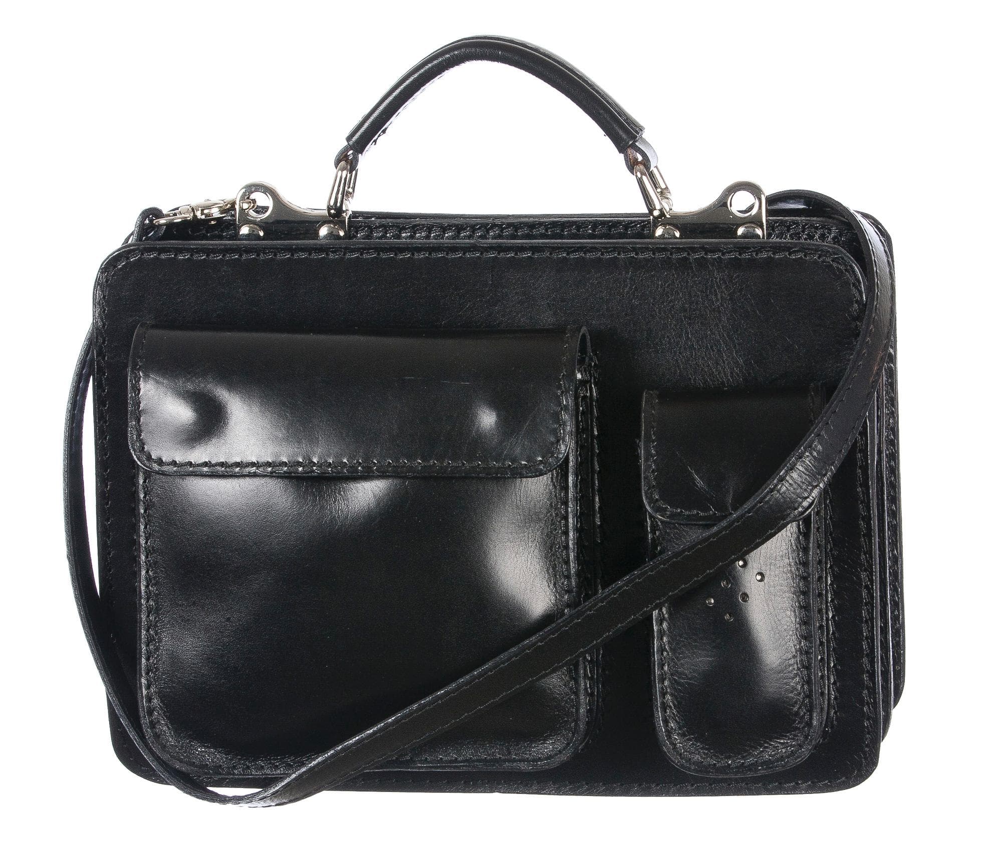 Borsa in vera pelle CHIAROSCURO mod. ALEX small colore NERO Made in Italy.