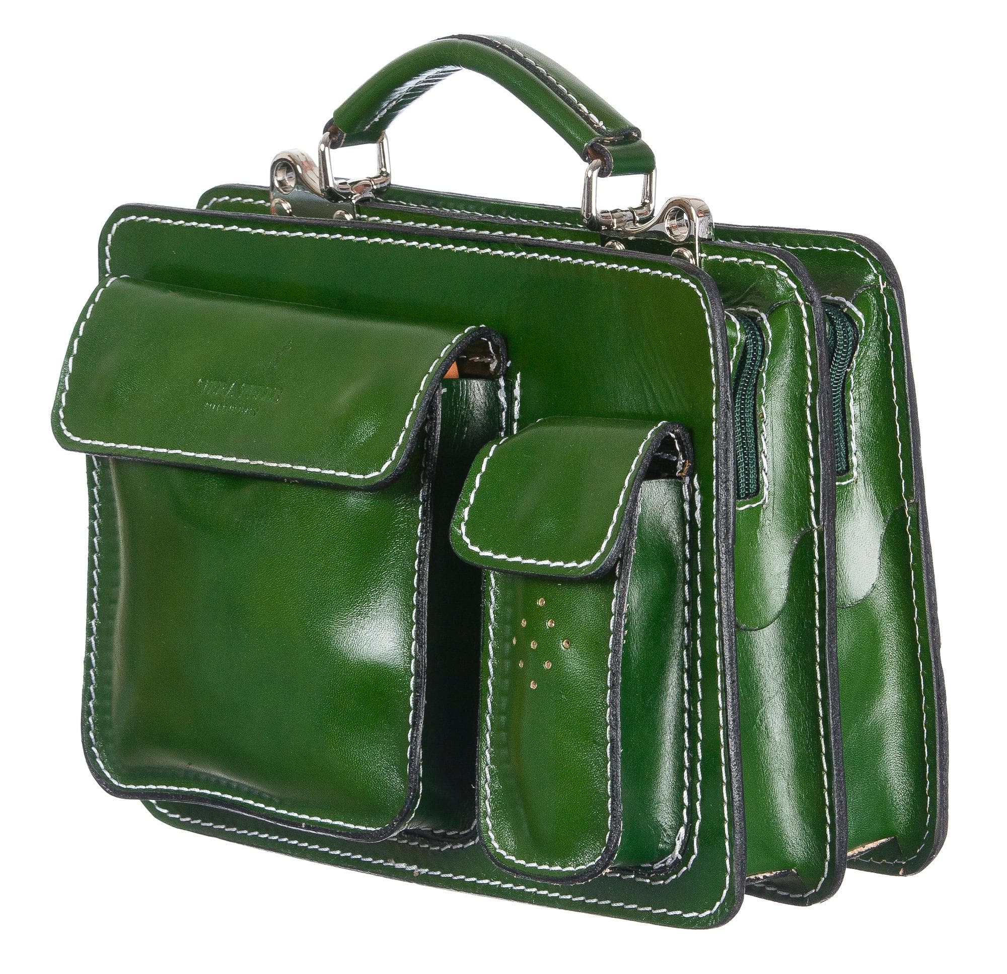 Borsa in vera pelle CHIAROSCURO mod. ALEX small colore VERDE Made in Italy.