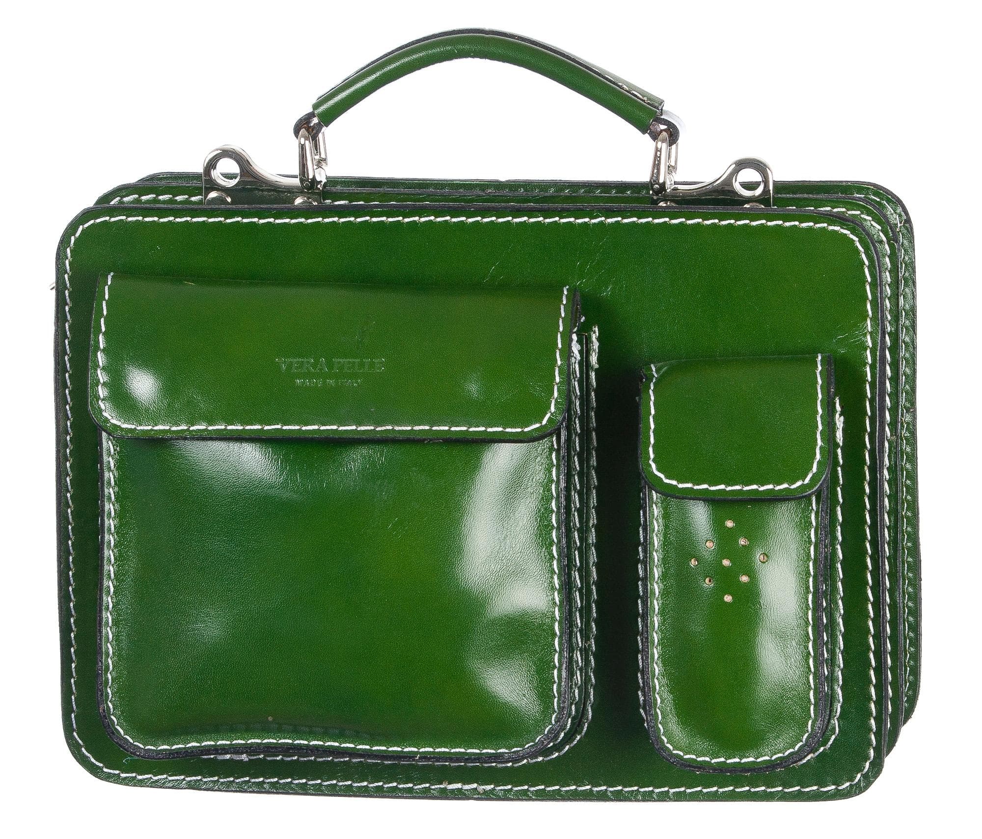 Borsa in vera pelle CHIAROSCURO mod. ALEX small colore VERDE Made in Italy.