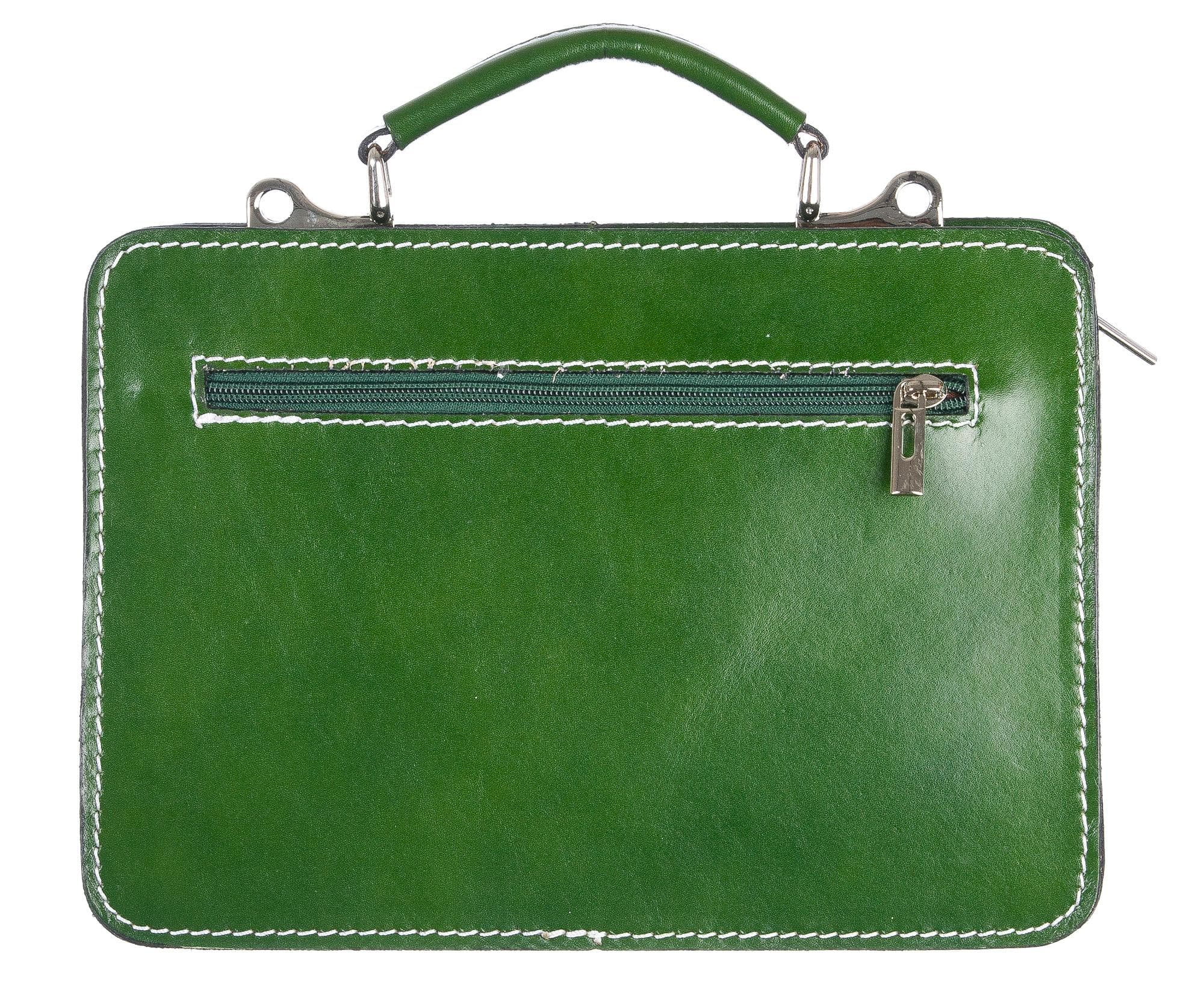 Borsa in vera pelle CHIAROSCURO mod. ALEX small colore VERDE Made in Italy.