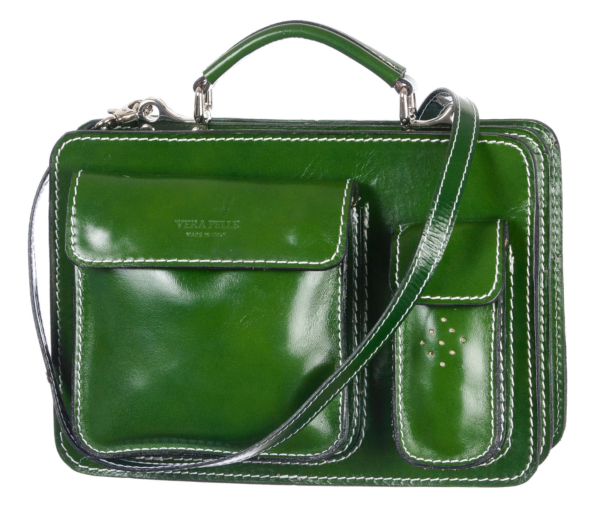Borsa in vera pelle CHIAROSCURO mod. ALEX small colore VERDE Made in Italy.