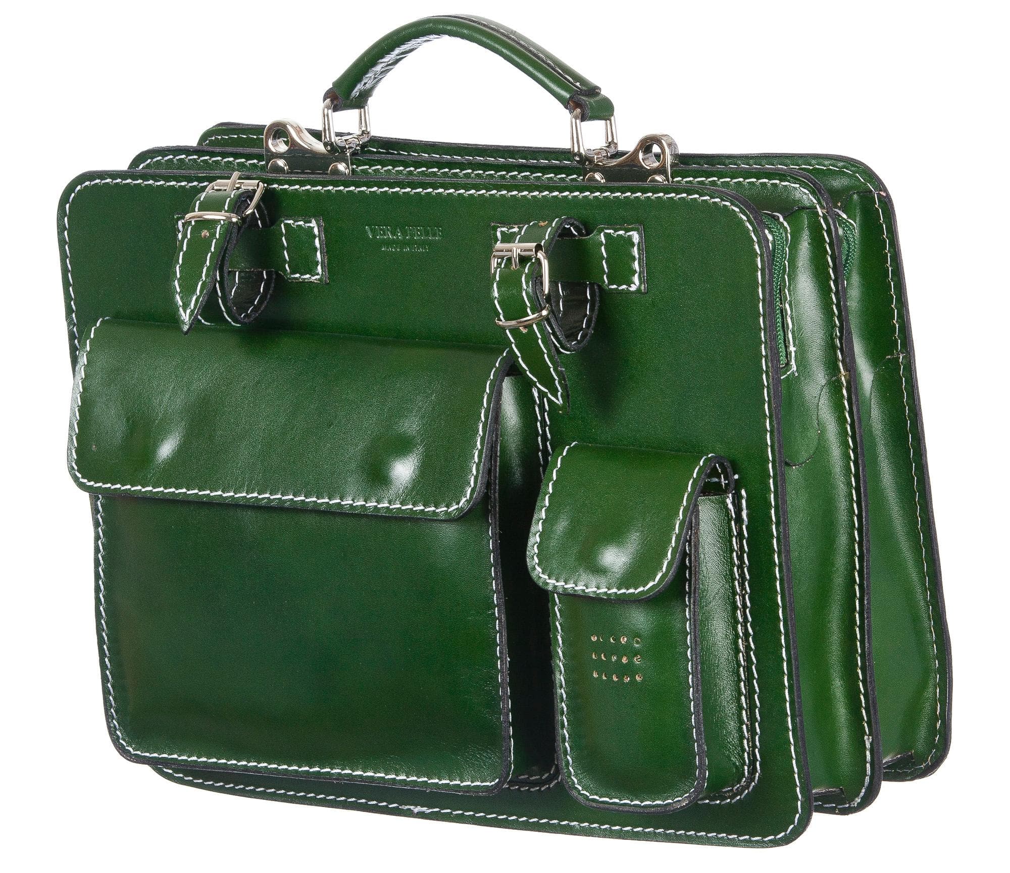  Borsa in vera pelle CHIAROSCURO mod. ALEX maxi colore VERDE Made in Italy.