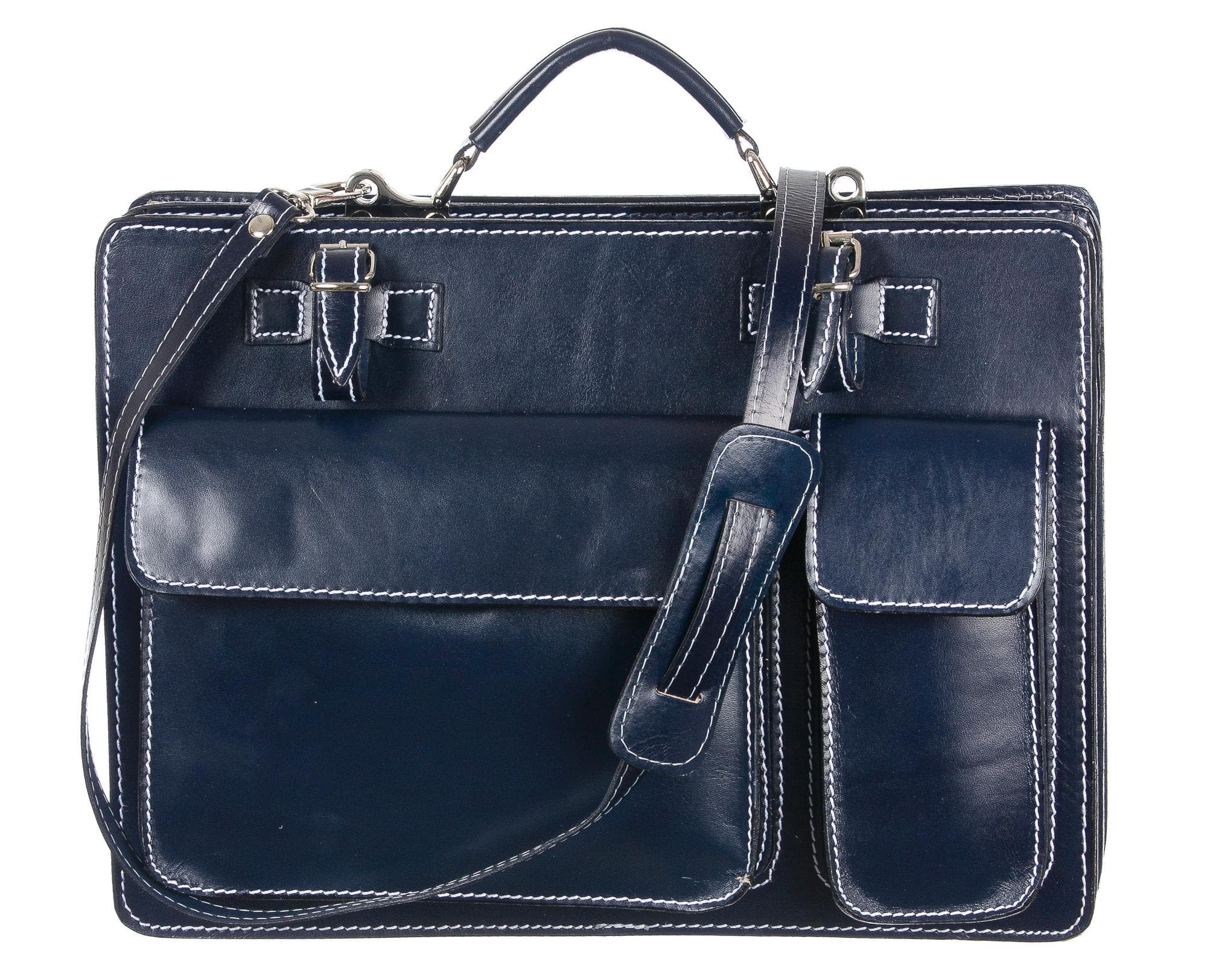 Borsa in vera pelle CHIAROSCURO mod. ALEX maxi colore BLU Made in Italy.