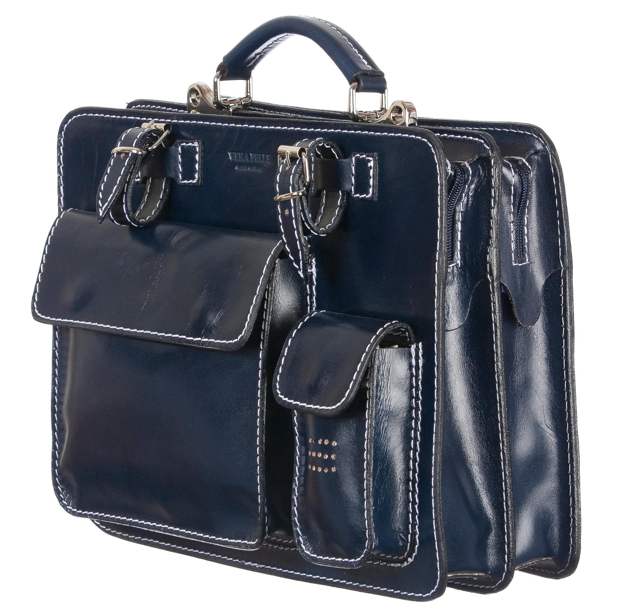 Borsa in vera pelle CHIAROSCURO mod. ALEX medium colore BLU Made in Italy.