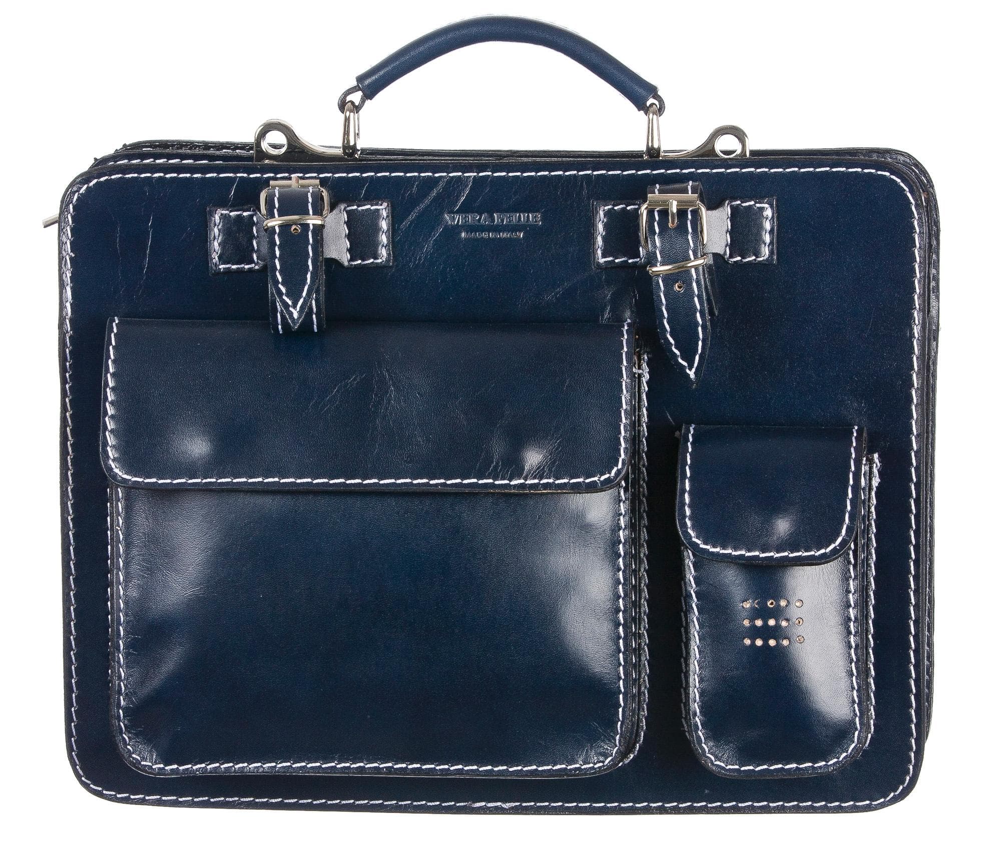 Borsa in vera pelle CHIAROSCURO mod. ALEX medium colore BLU Made in Italy.