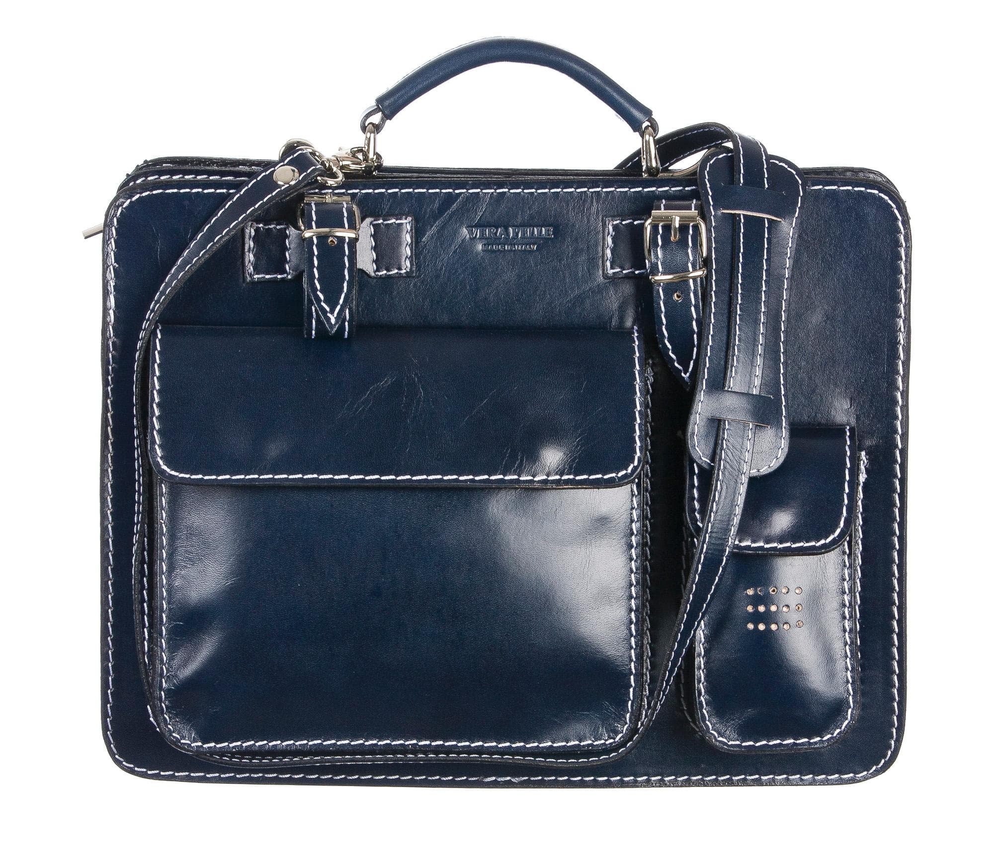 Borsa in vera pelle CHIAROSCURO mod. ALEX medium colore BLU Made in Italy.