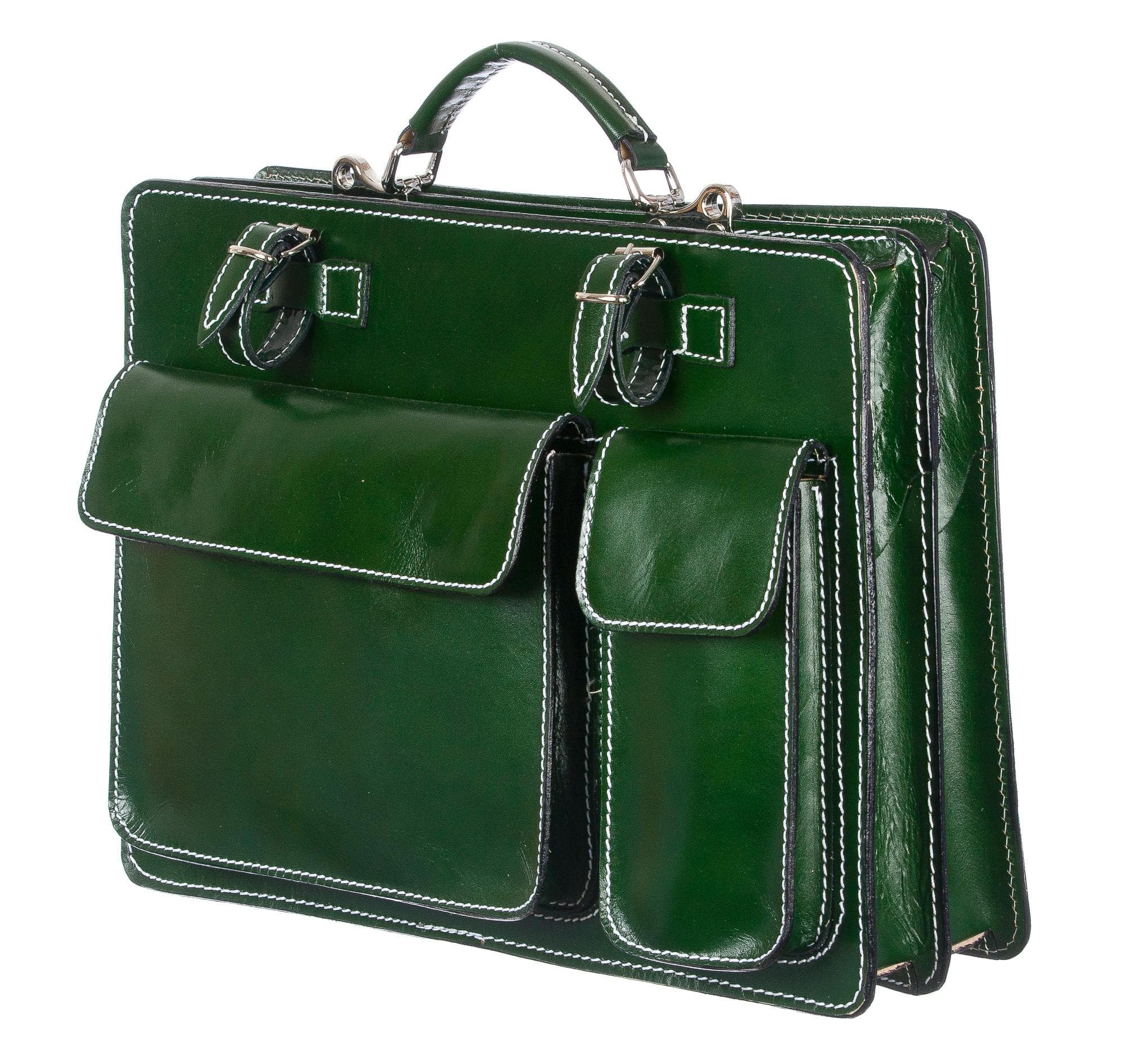 Borsa in vera pelle CHIAROSCURO mod. ALEX medium colore VERDE Made in Italy.