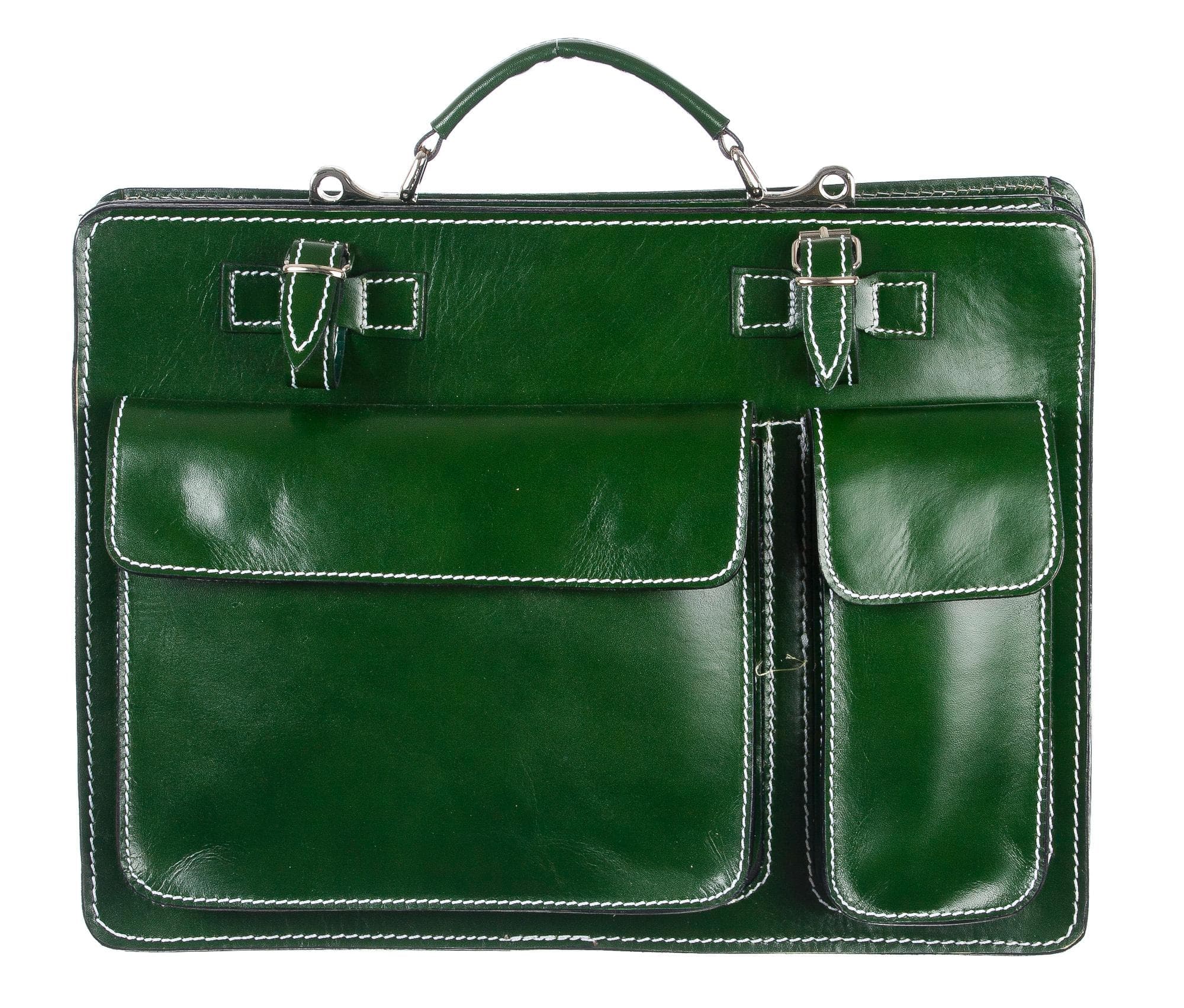 Borsa in vera pelle CHIAROSCURO mod. ALEX medium colore VERDE Made in Italy.