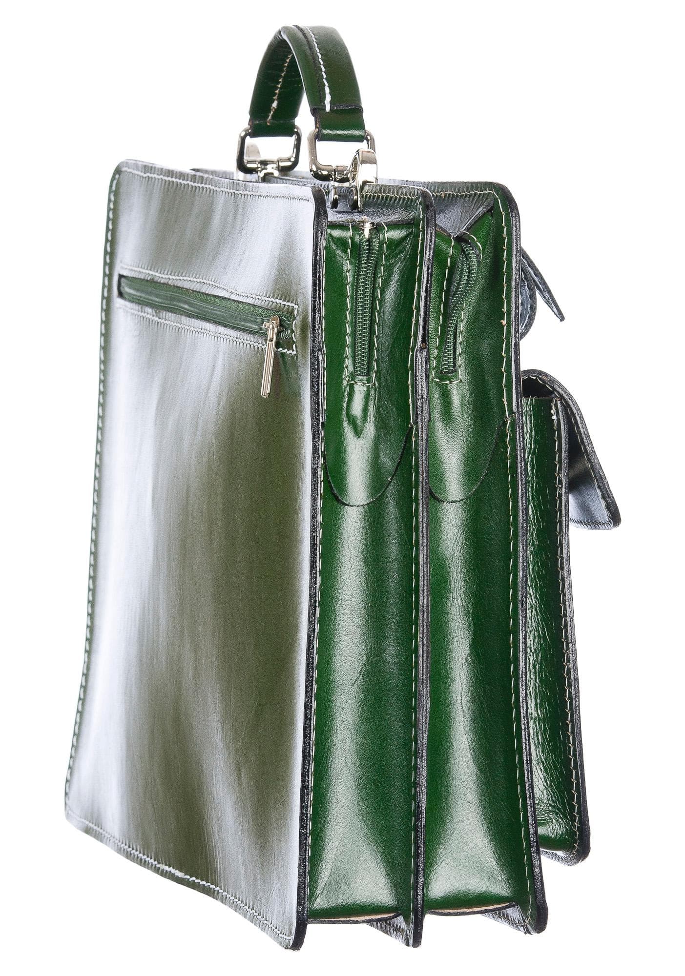 Borsa in vera pelle CHIAROSCURO mod. ALEX medium colore VERDE Made in Italy.