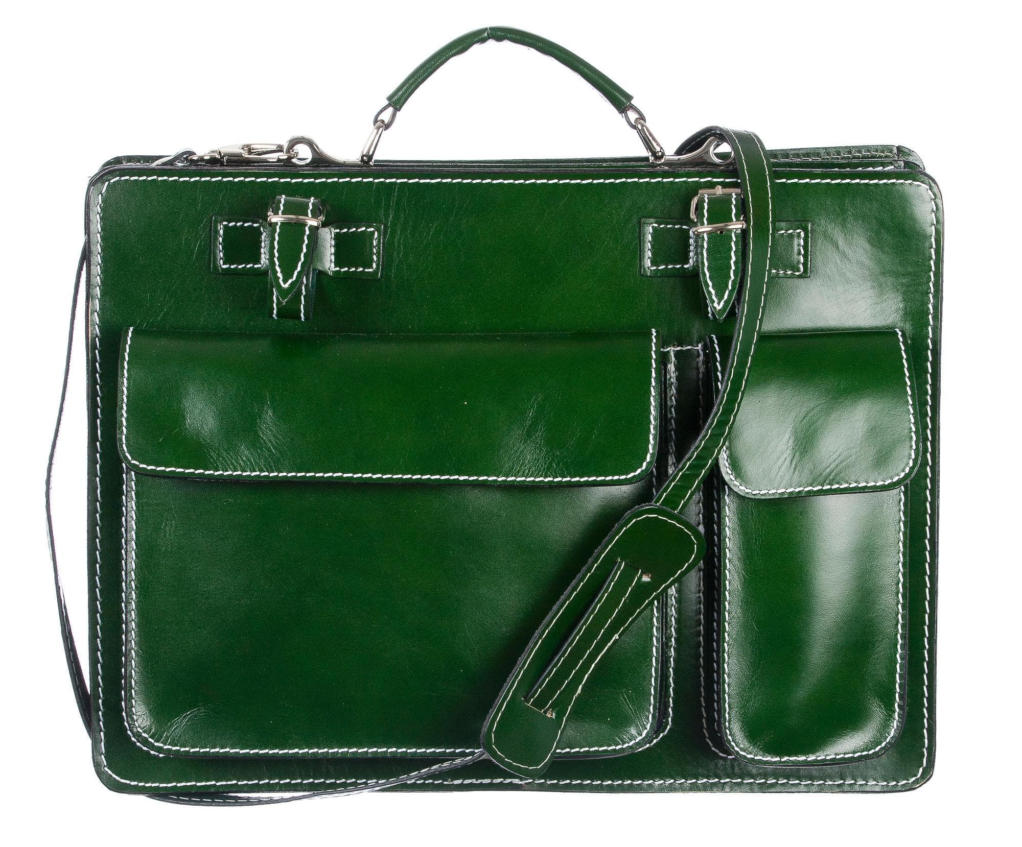 Borsa in vera pelle CHIAROSCURO mod. ALEX medium colore VERDE Made in Italy.