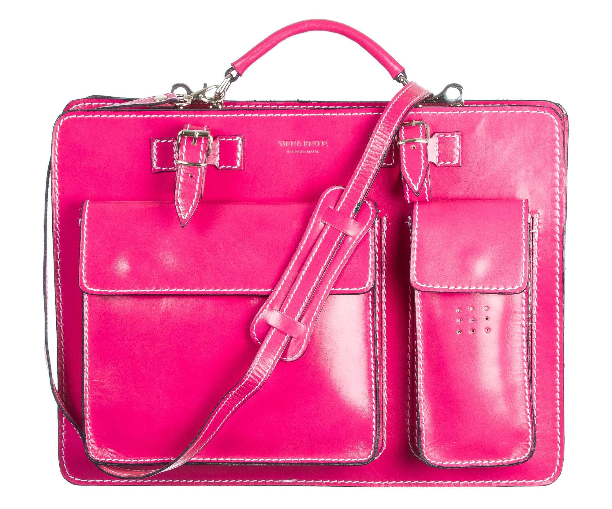 Borsa in vera pelle CHIAROSCURO mod. ALEX medium colore FUCSIA Made in Italy