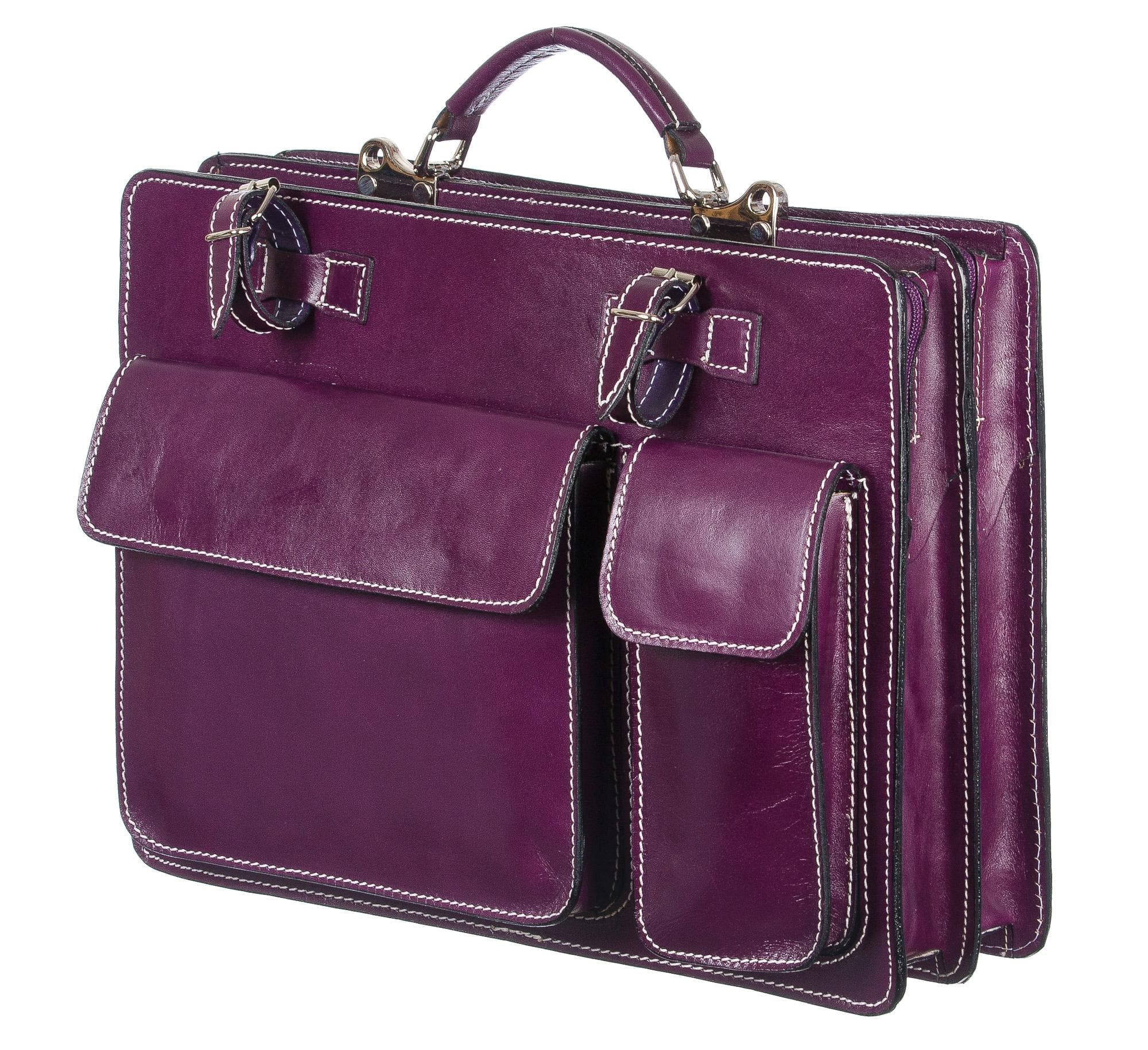 Cartella ufficio / lavoro in vera pelle, mod. ALEX maxi, colore VIOLA, con tracolla, CHIAROSCURO, Made in Italy adatta a computer Pc portatile 13/14 pollici, brochure grandi, cartelle e fogli formato A4