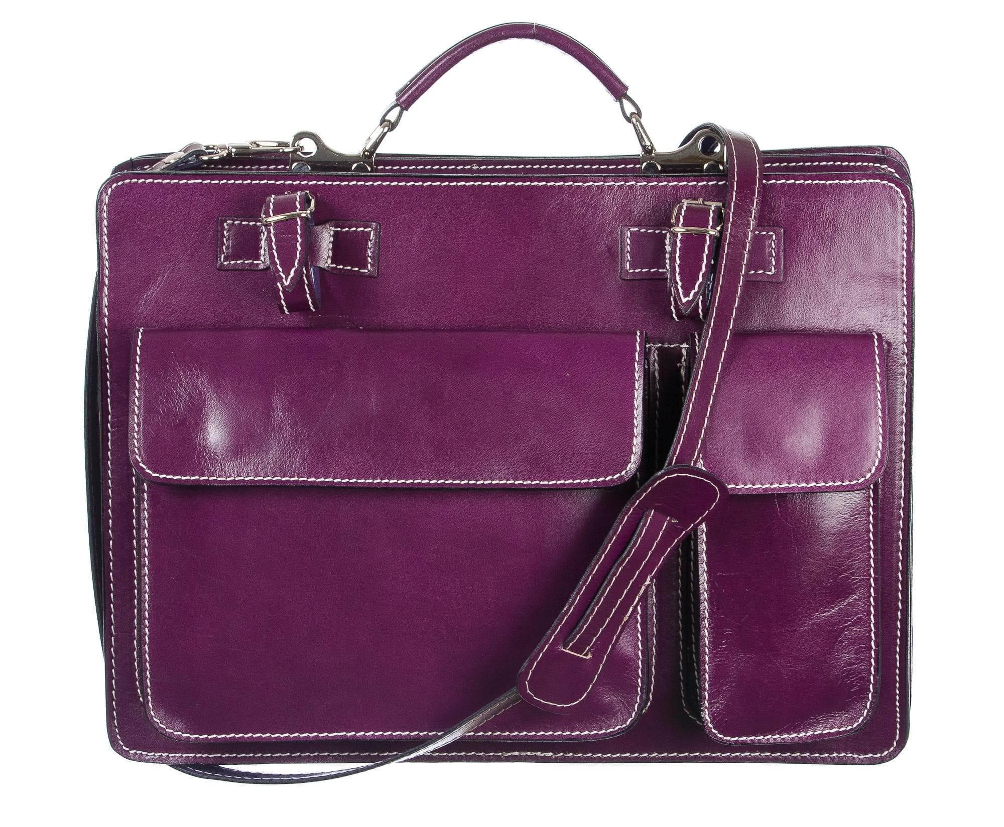 Cartella ufficio / lavoro in vera pelle CHIAROSCURO mod. ALEX maxi colore VIOLA Made in Italy.