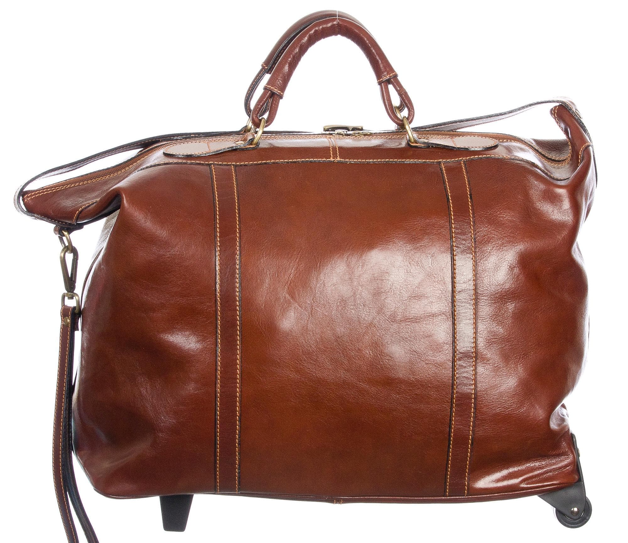 Borsone viaggio in vera pelle CHIAROSCURO mod. BRENTA colore MARRONE Made in Italy.