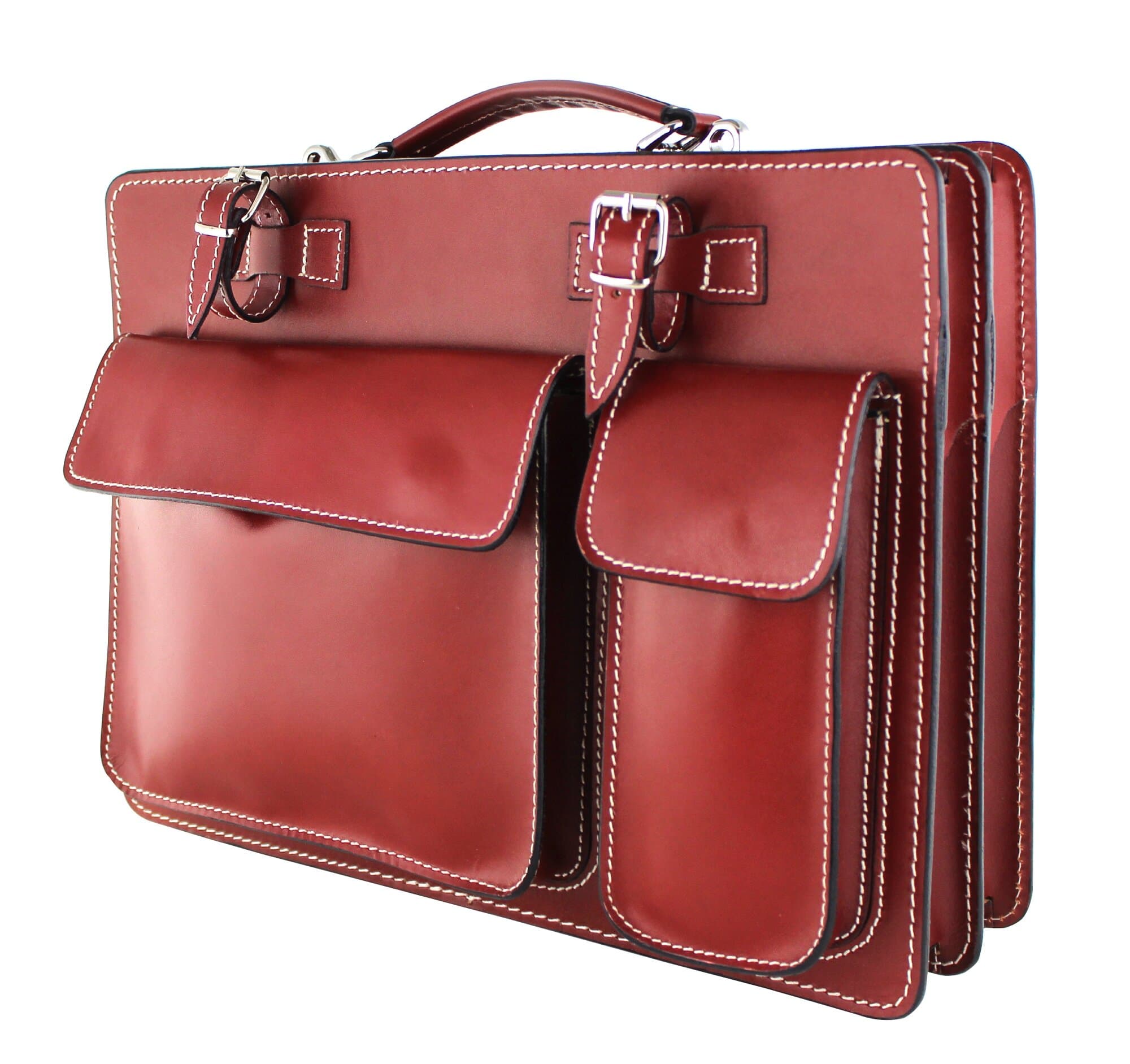 Cartella ufficio / lavoro in vera pelle CHIAROSCURO mod. ALEX maxi, colore ROSSO, con tracolla, Made in Italy adatta a computer Pc portatile 13/14 pollici, brochure grandi, cartelle e fogli formato A4