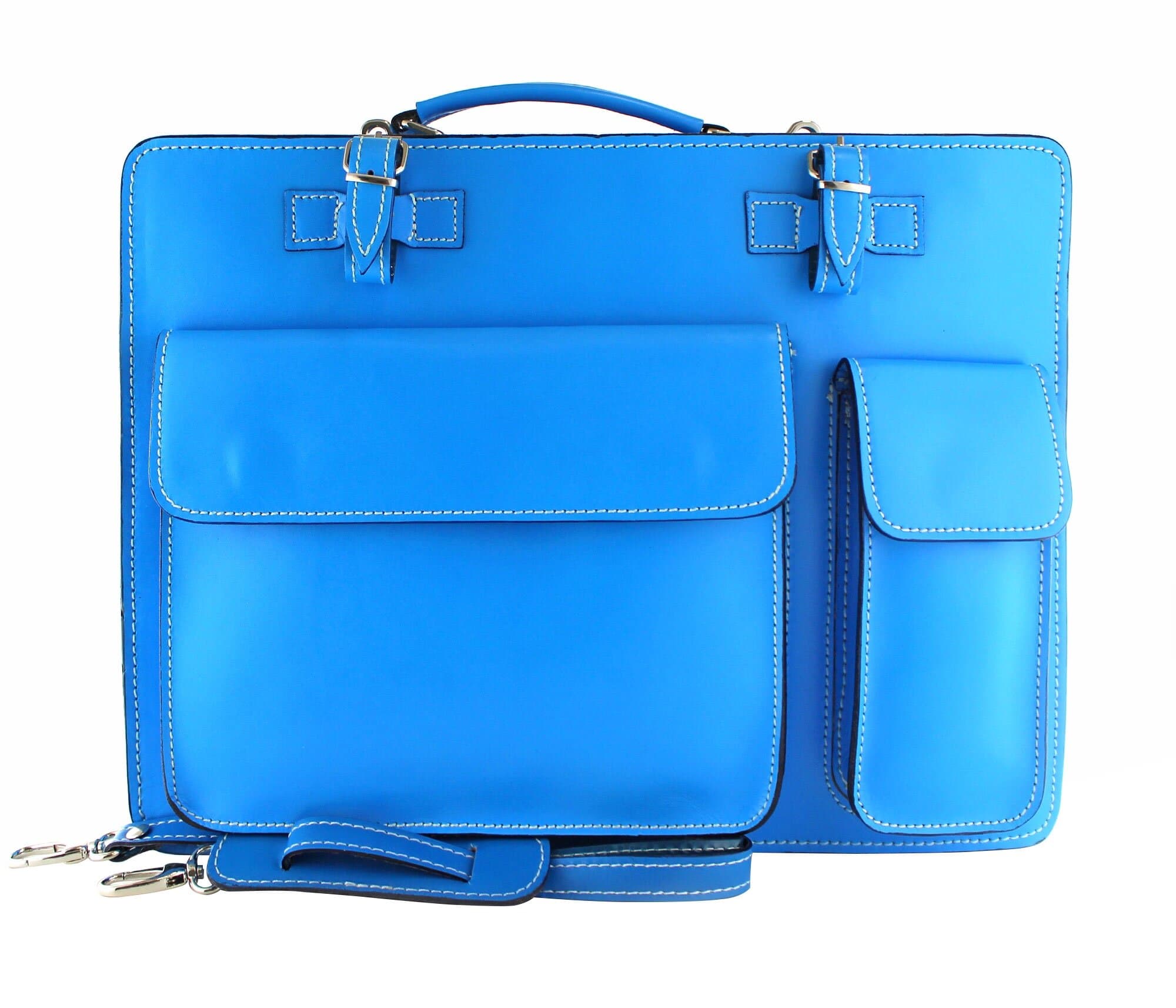 Cartella scuola/ufficio in vera pelle CHIAROSCURO mod. ALEX XXL, colore AZZURRO, Made in Italy