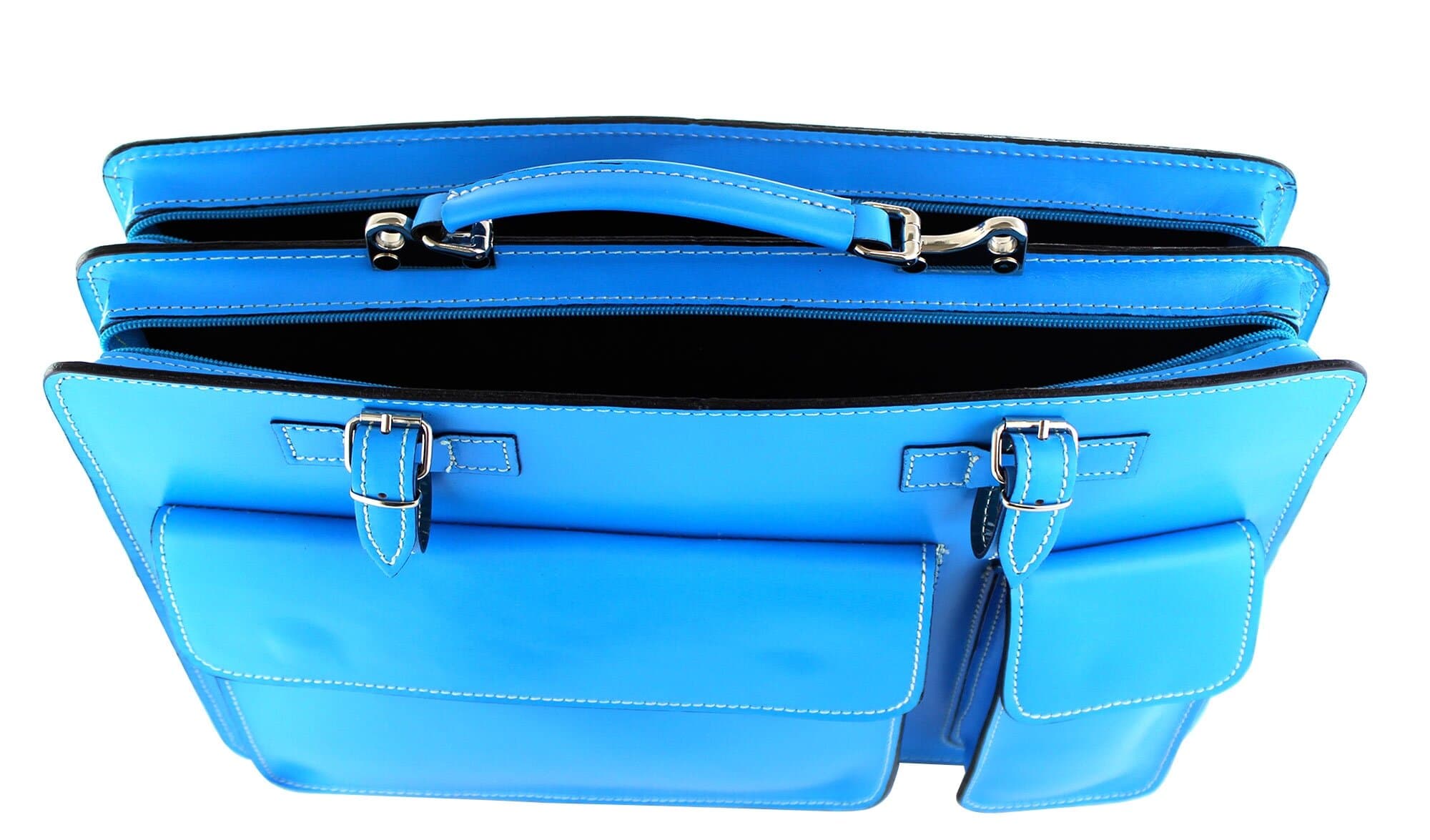 Cartella scuola/ufficio in vera pelle CHIAROSCURO mod. ALEX XXL, colore AZZURRO, Made in Italy
