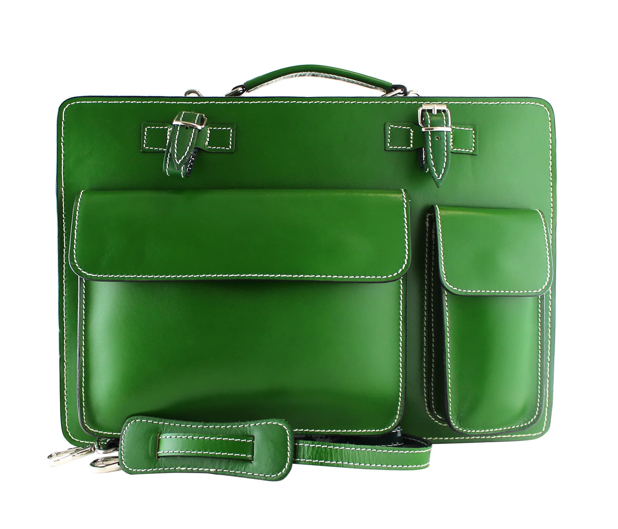 Cartella scuola/ufficio in vera pelle CHIAROSCURO mod. ALEX XXL, colore VERDE, Made in Italy
