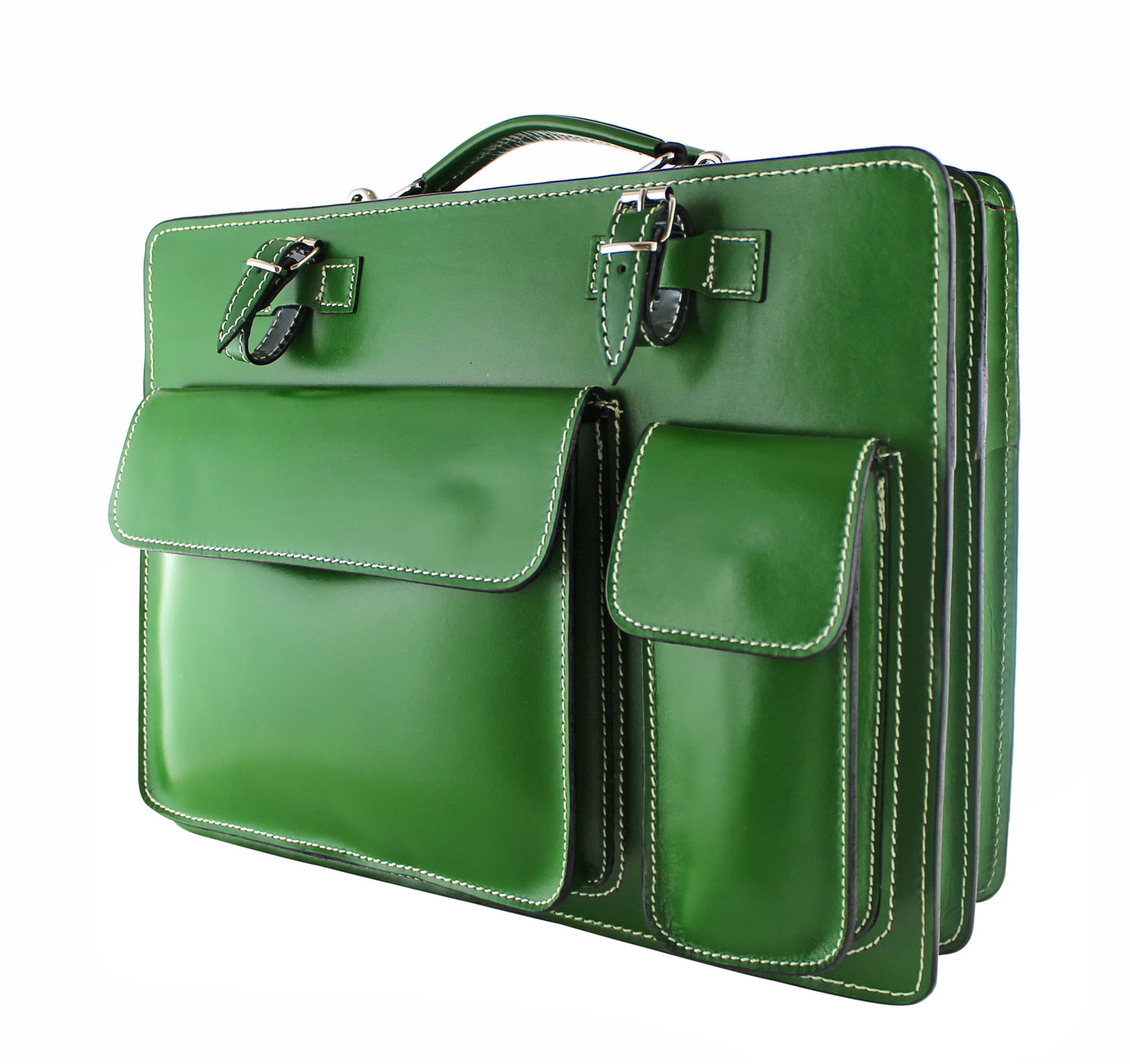 Cartella scuola/ufficio in vera pelle CHIAROSCURO mod. ALEX XXL, colore VERDE, Made in Italy