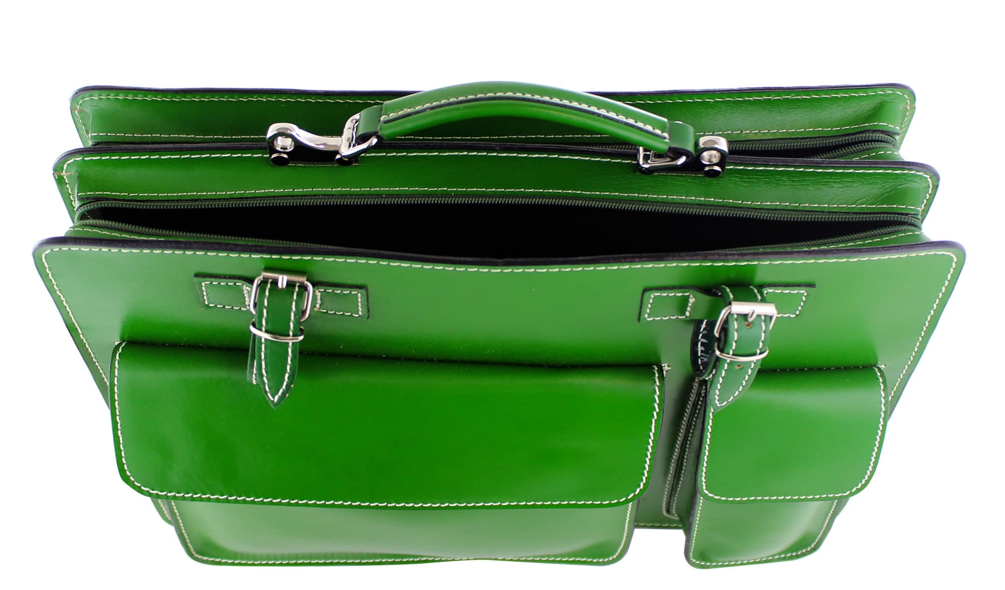 Cartella scuola/ufficio in vera pelle CHIAROSCURO mod. ALEX XXL, colore VERDE, Made in Italy