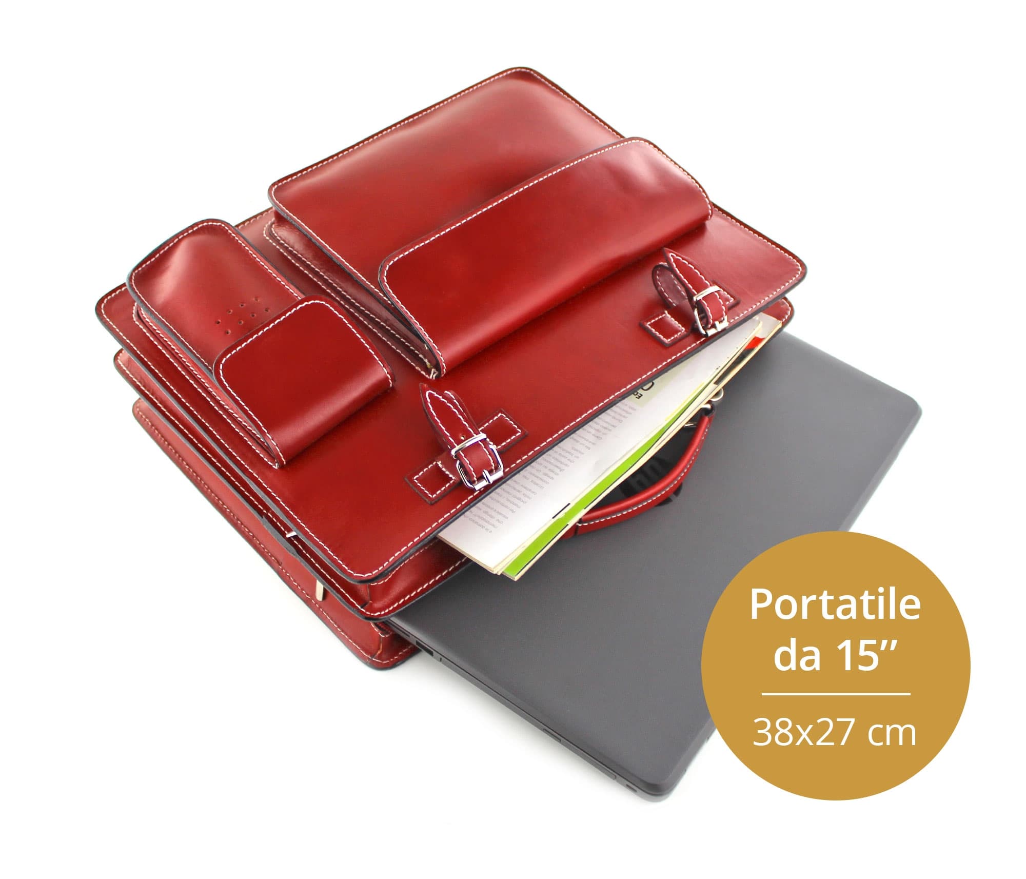 Cartella scuola/ufficio in vera pelle CHIAROSCURO mod. ALEX XXL, colore ROSSO, Made in Italy