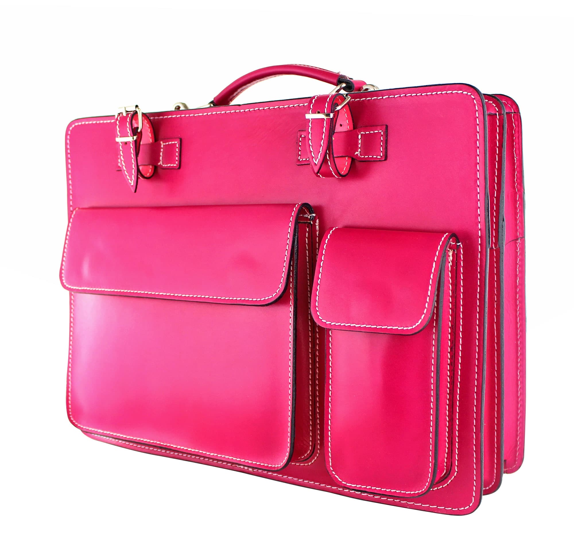 Cartella scuola/ufficio in vera pelle CHIAROSCURO mod. ALEX XXL, colore FUCSIA, Made in Italy