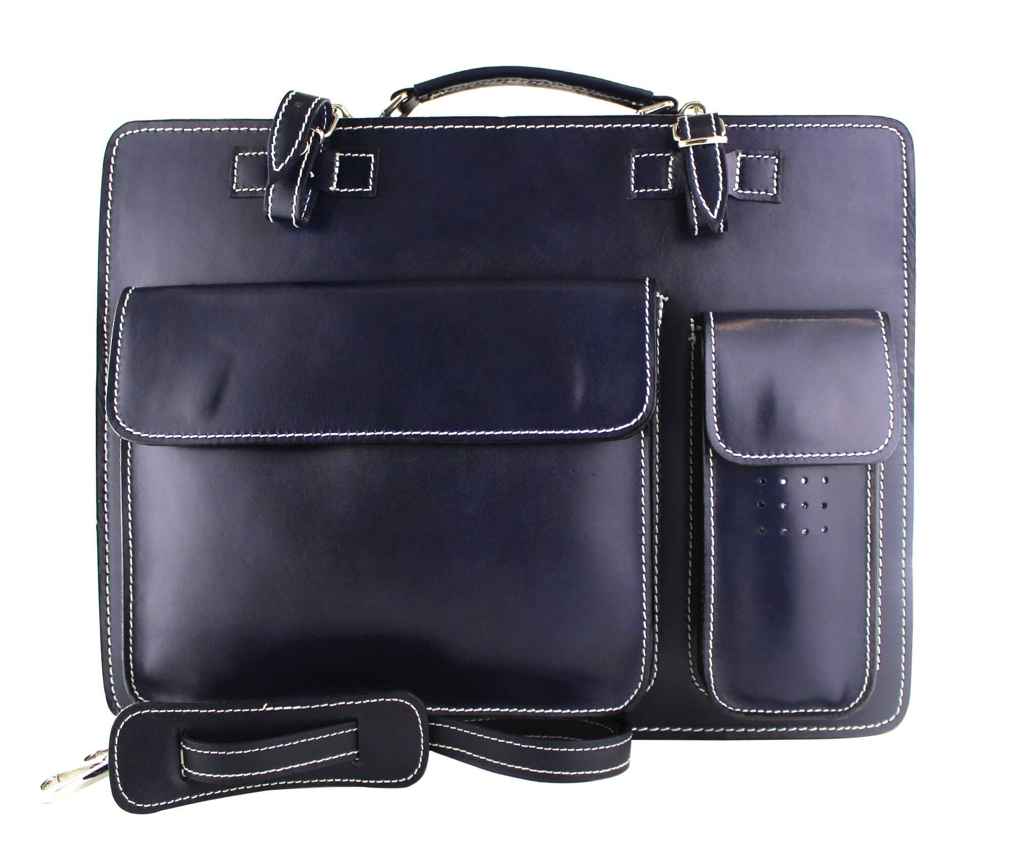 Cartella scuola/ufficio in vera pelle CHIAROSCURO mod. ALEX XXL, colore BLU, Made in Italy