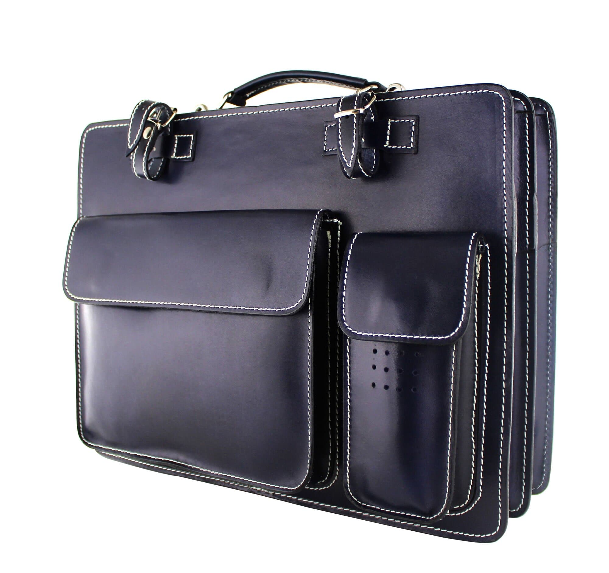 Cartella scuola/ufficio in vera pelle CHIAROSCURO mod. ALEX XXL, colore BLU, Made in Italy
