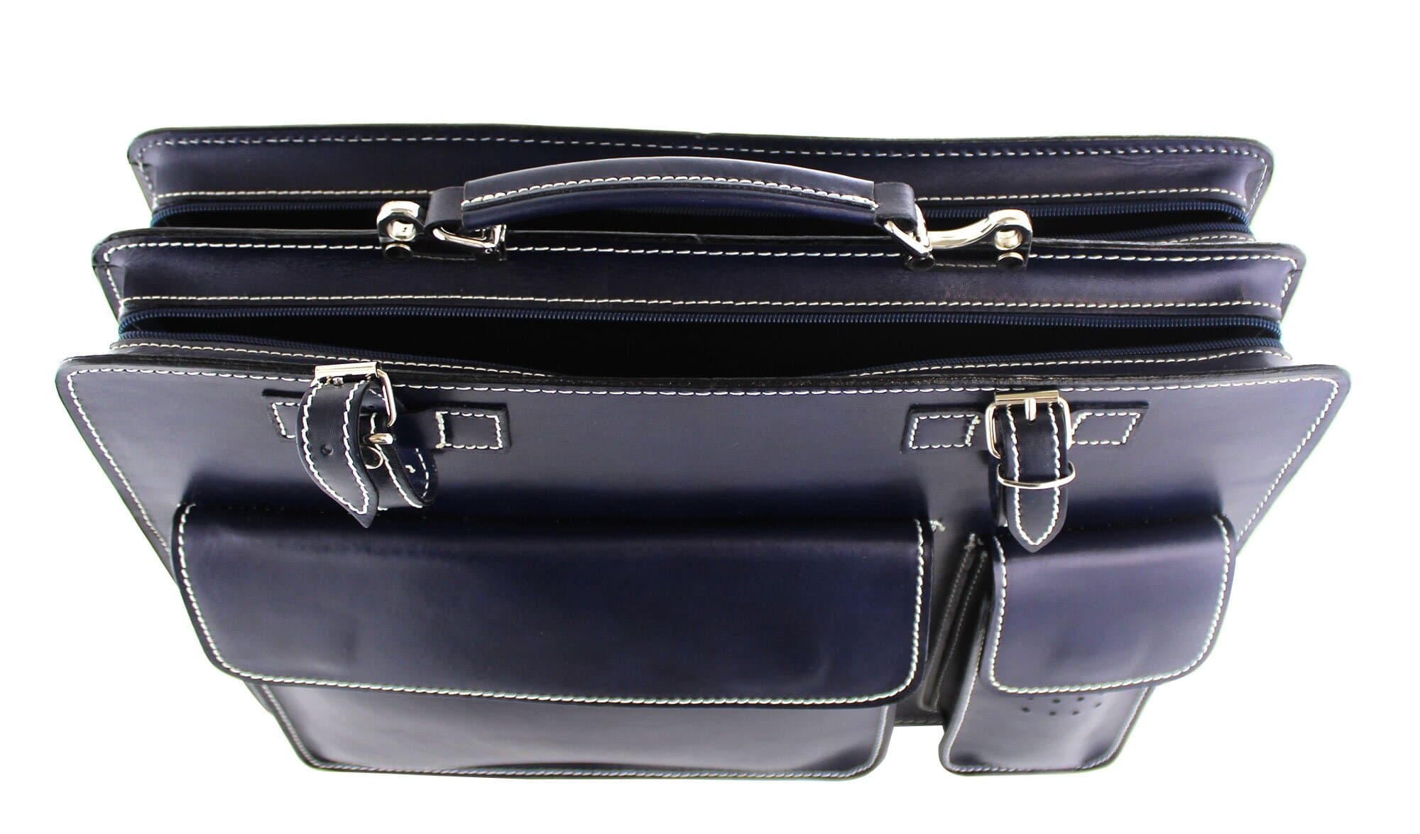 Cartella scuola/ufficio in vera pelle CHIAROSCURO mod. ALEX XXL, colore BLU, Made in Italy