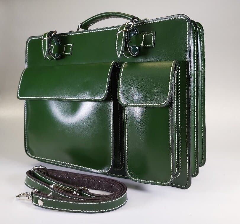 Borsa in vera pelle CHIAROSCURO mod. ALEX maxi colore VERDE Made in Italy adatta a computer Pc portatile 13/14 pollici, brochure grandi, cartelle e fogli formato A4