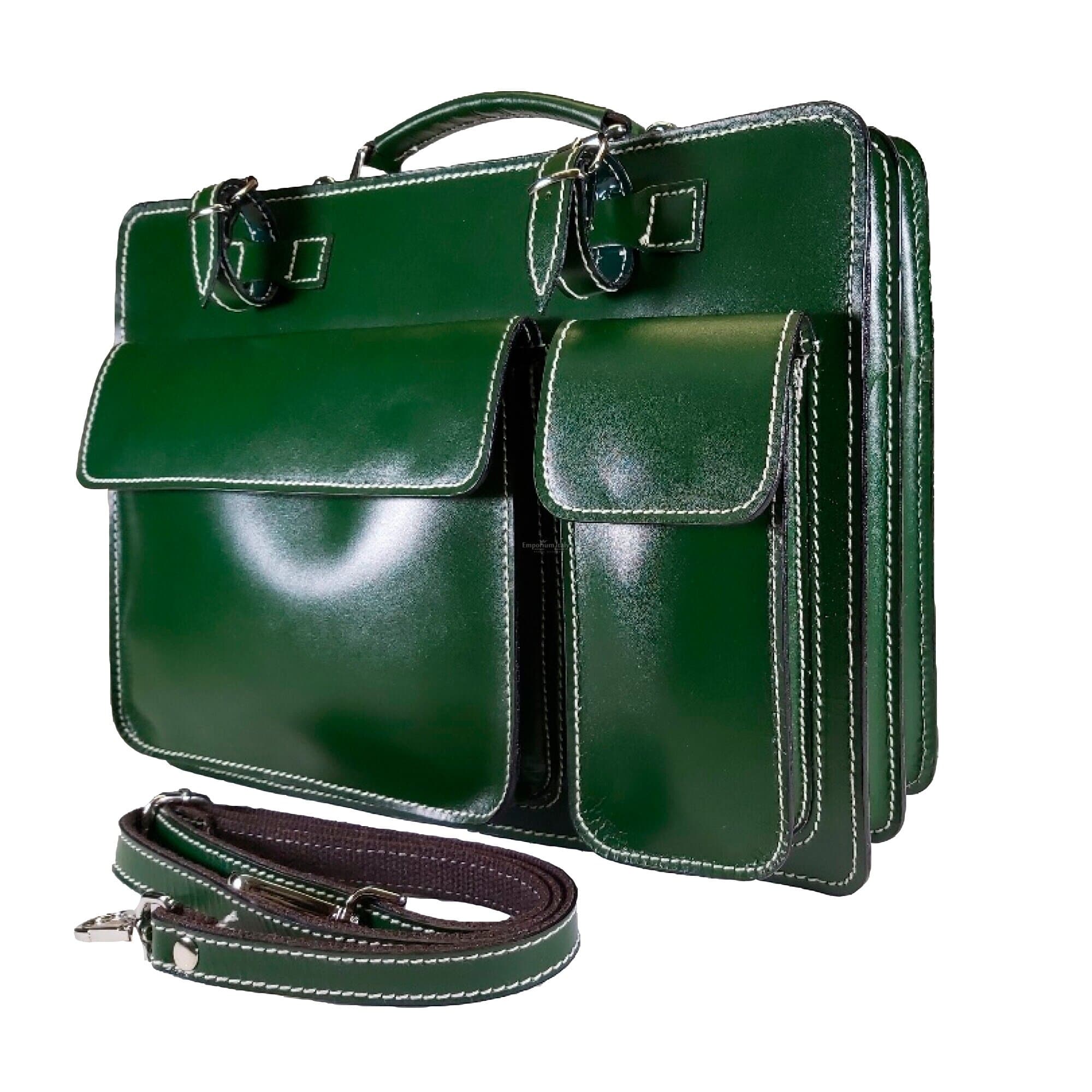 Borsa in vera pelle CHIAROSCURO mod. ALEX maxi colore VERDE Made in Italy adatta a computer Pc portatile 13/14 pollici, brochure grandi, cartelle e fogli formato A4