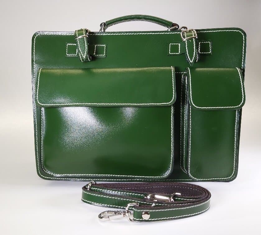 Borsa in vera pelle, mod. ALEX maxi, colore VERDE, con tracolla, CHIAROSCURO, Made in Italy adatta a computer Pc portatile 13/14 pollici, brochure grandi, cartelle e fogli formato A4