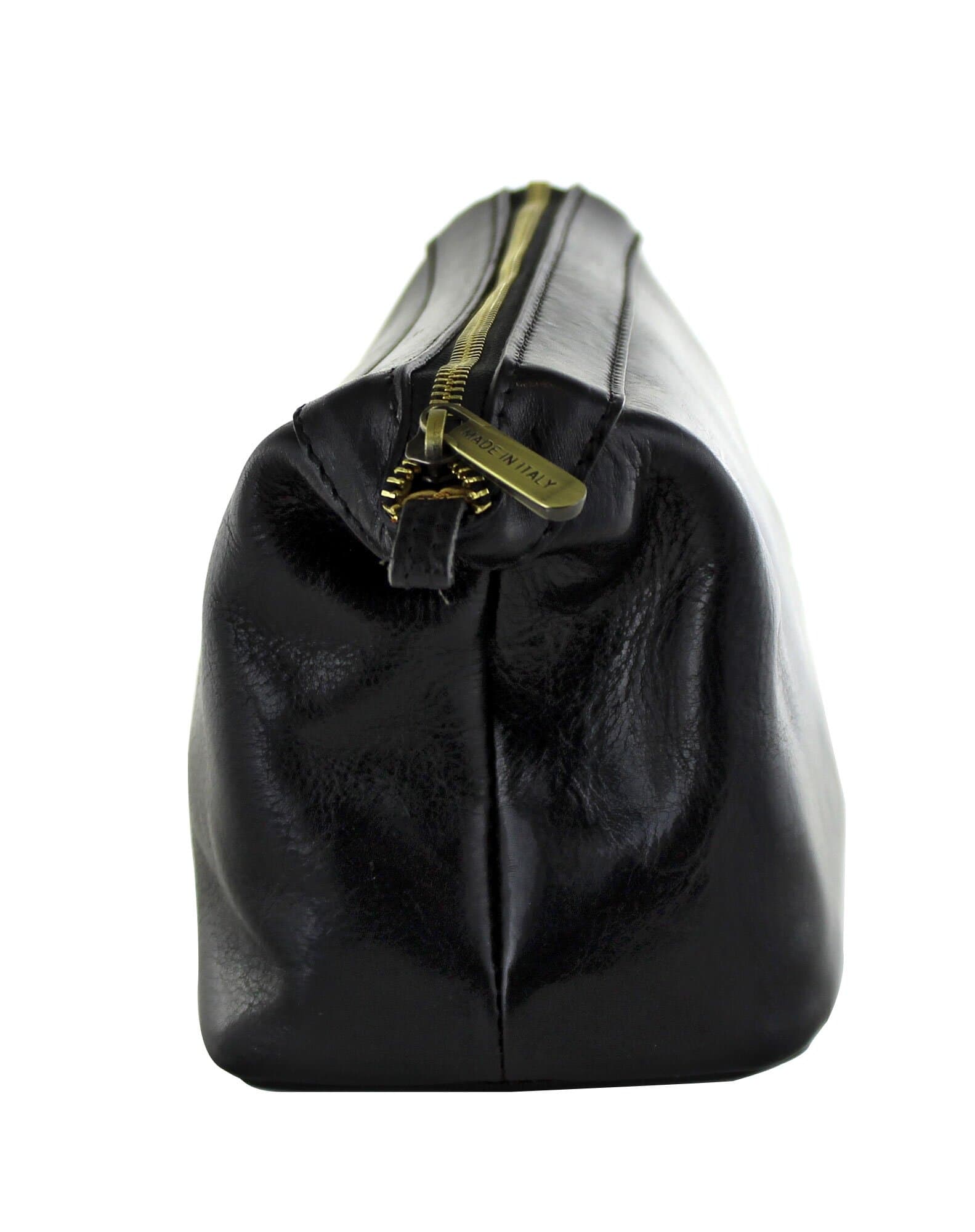 Borsa beauty uomo / donna in vera pelle CHIAROSCURO mod. ENDY colore NERO Made in Italy