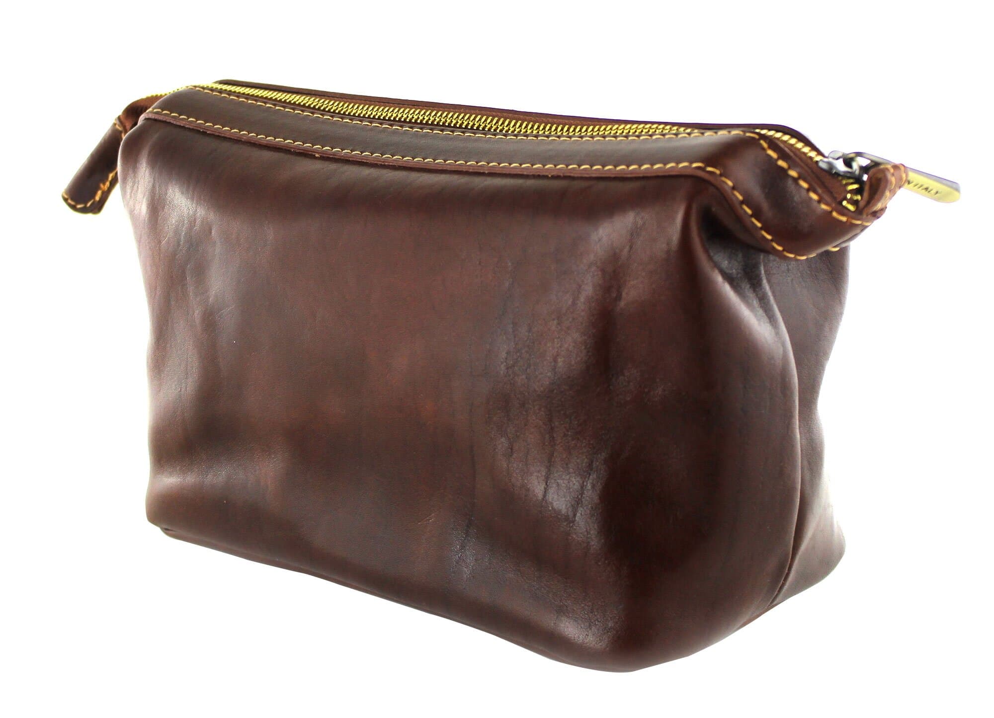 Borsa beauty uomo / donna in vera pelle CHIAROSCURO mod. ENDY colore TESTA DI MORO Made in Italy