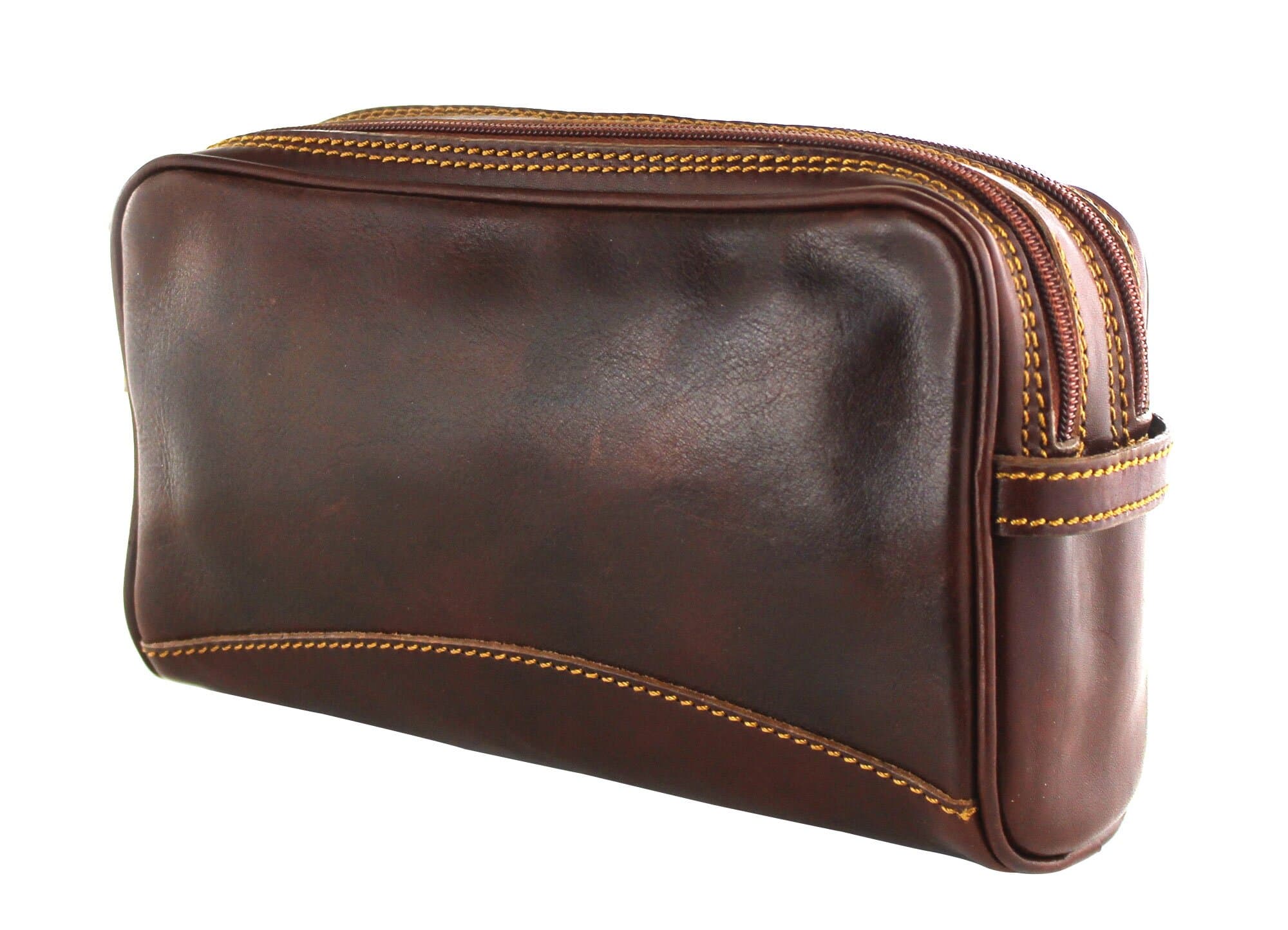 Borsa beauty uomo / donna in vera pelle CHIAROSCURO mod. TONY colore MARRONE Made in Italy