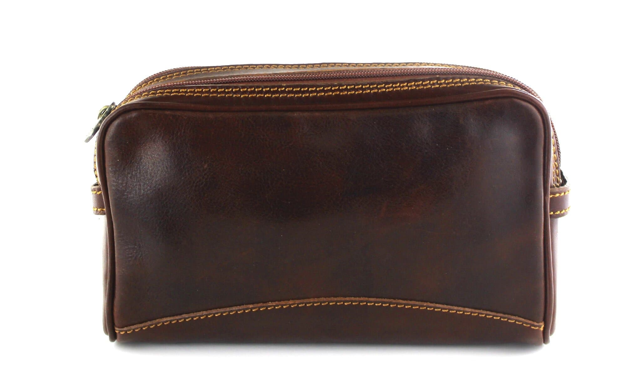 Borsa beauty uomo / donna in vera pelle CHIAROSCURO mod. TONY colore MARRONE Made in Italy