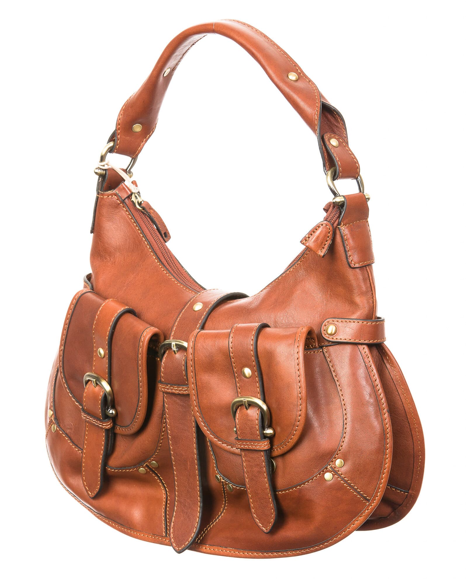 Borsa donna in vera pelle SANTINI mod. KORA, colore MIELE, Made in Italy.
